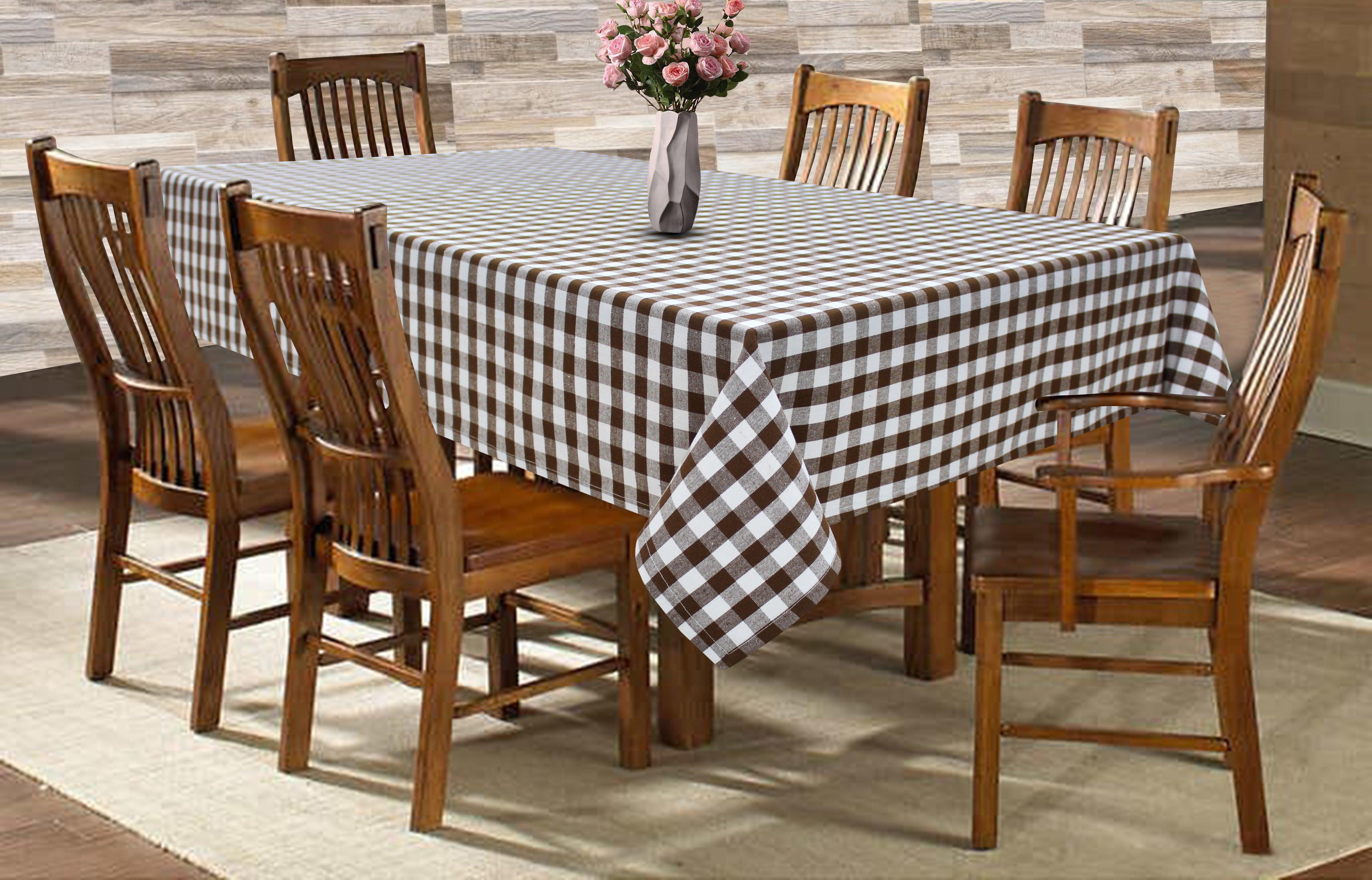Cotton Gingham Check Brown 6 Seater Table Cloths