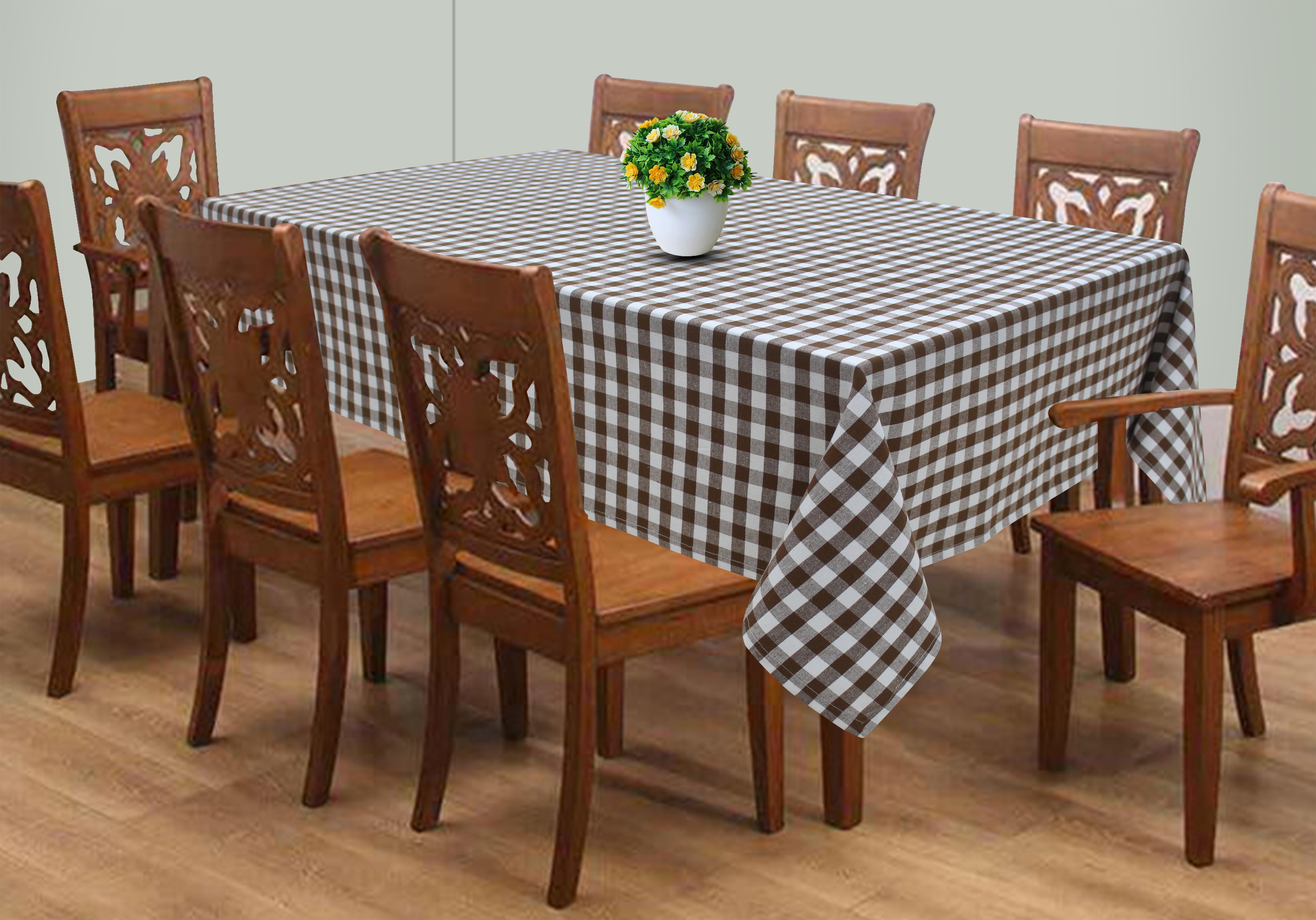 Cotton Gingham Check Brown 4 Seater Table Cloths