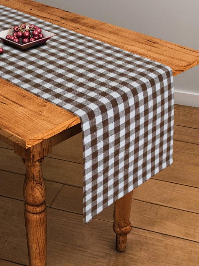 Cotton Gingham Check Brown Table Runner