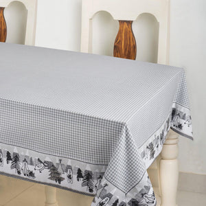 Cotton Grey Check with Xmas Border 6 Seater Table Cloths Pack of 1 freeshipping - Airwill
