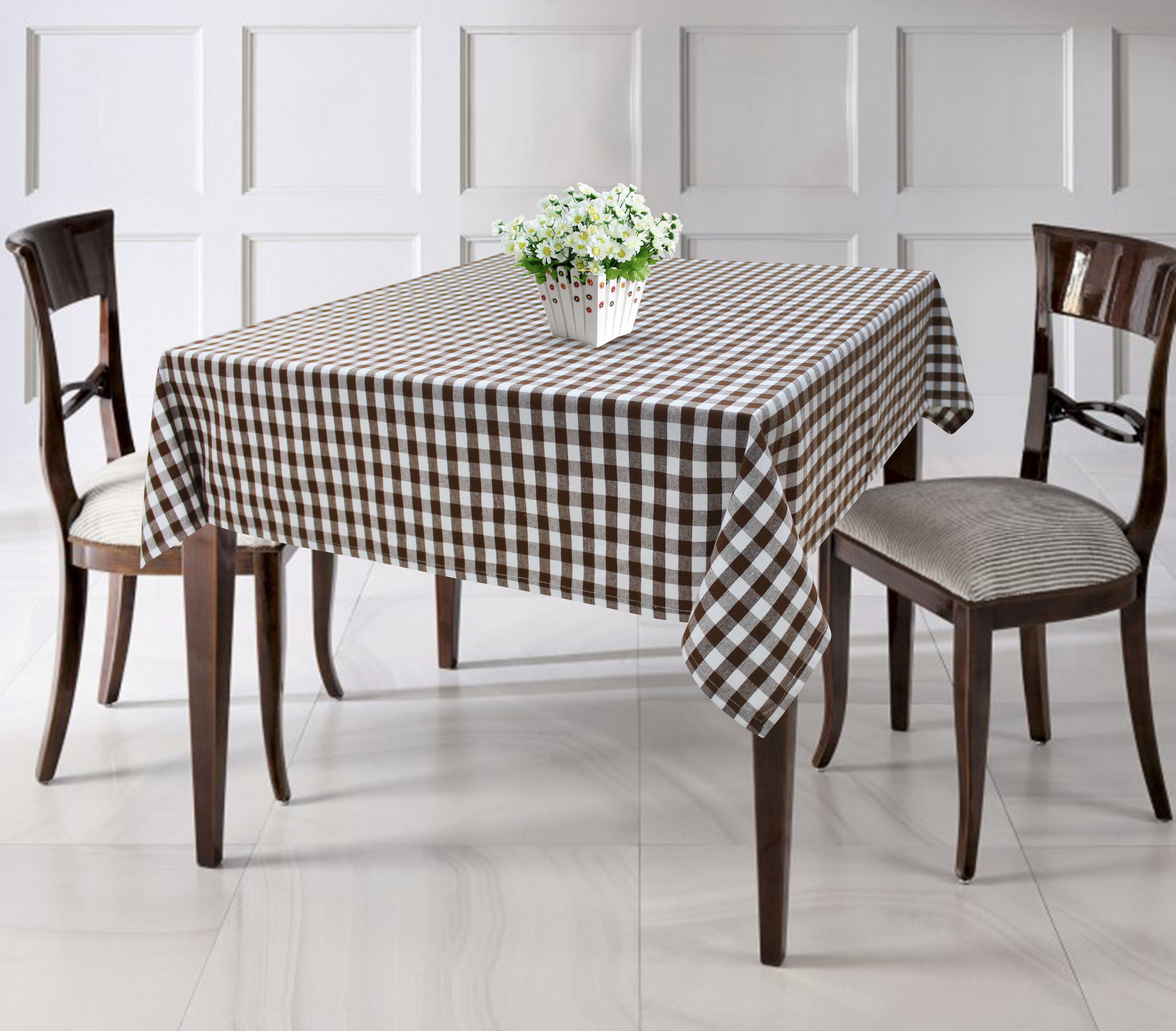 Cotton Gingham Check Brown 4 Seater Table Cloths