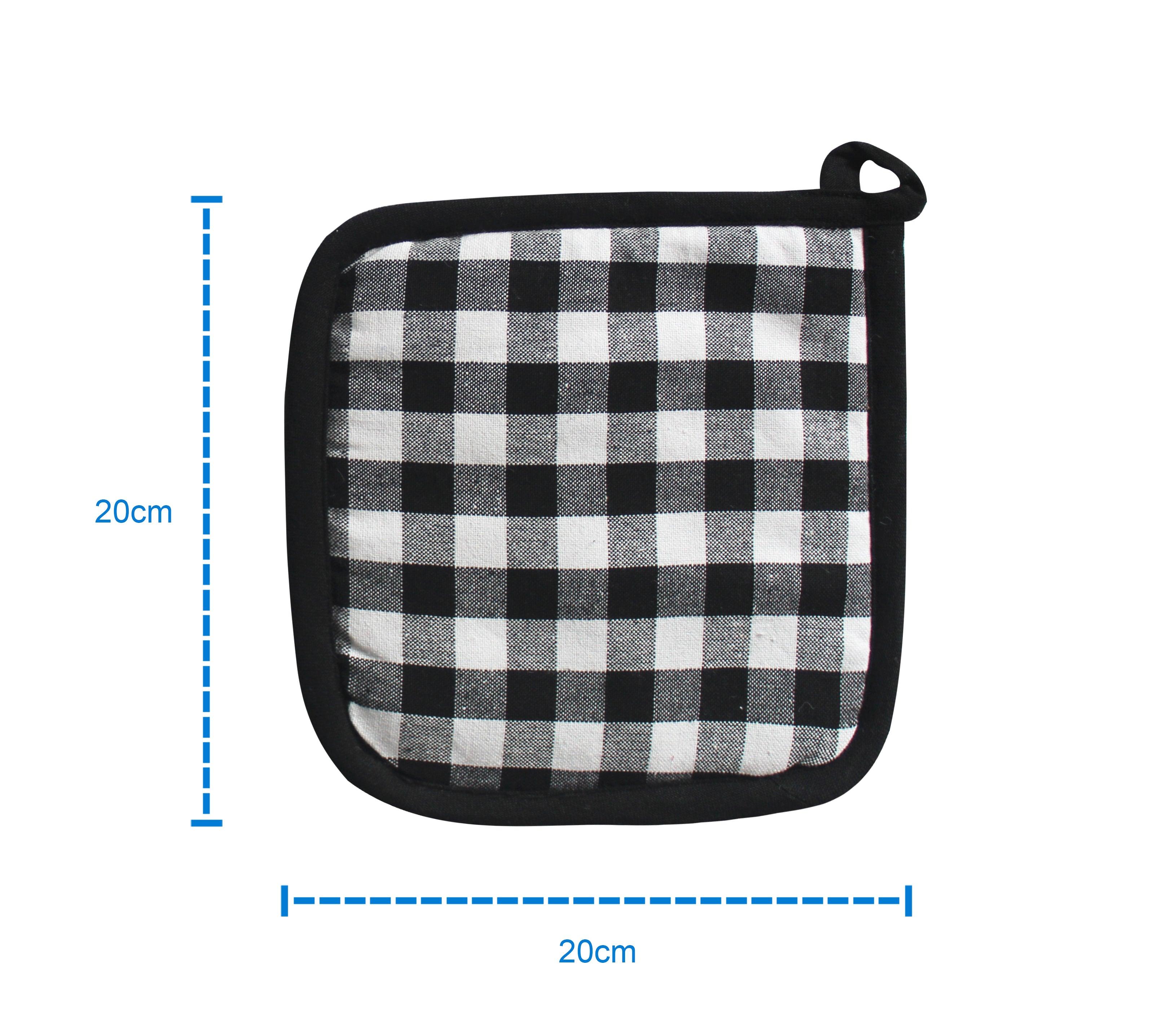 Cotton Gingham Check Black Pot Holders Pack Of 3