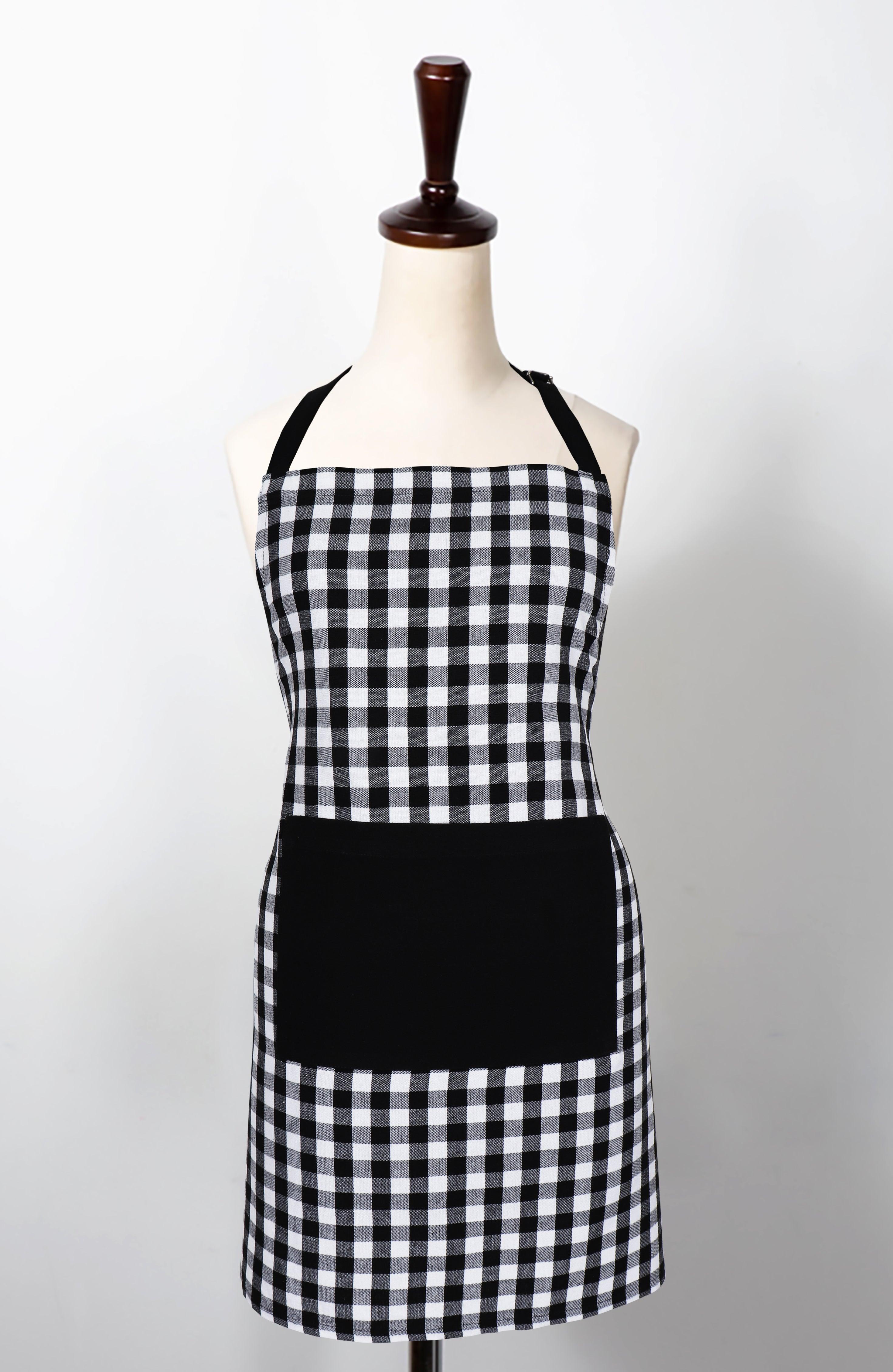 Cotton Gingham Check Black Free Size Apron