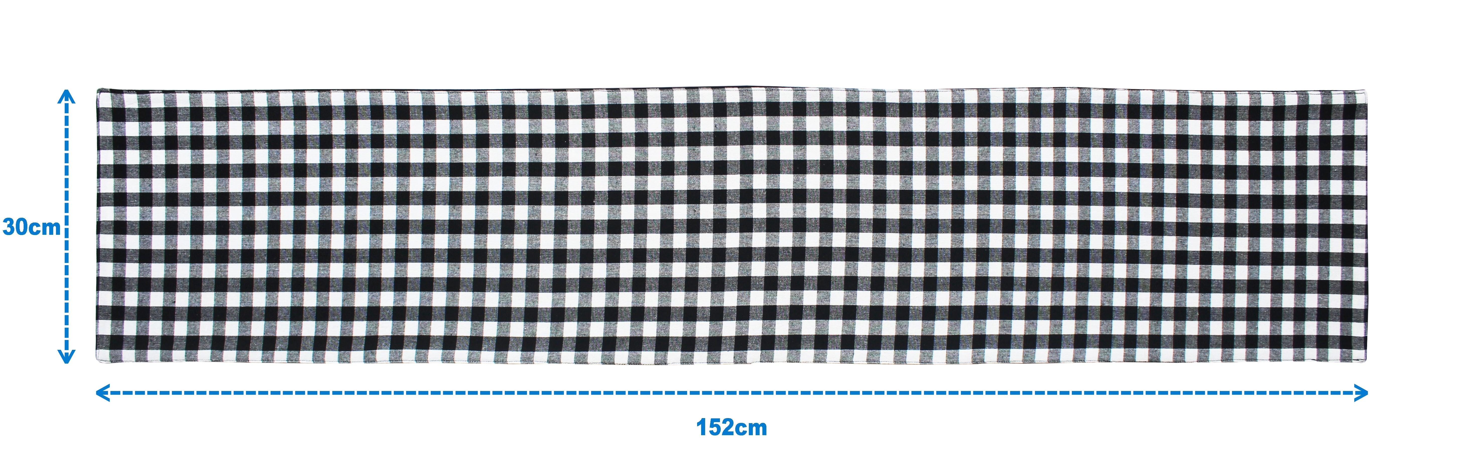 Cotton Gingham Check Black Table Runner
