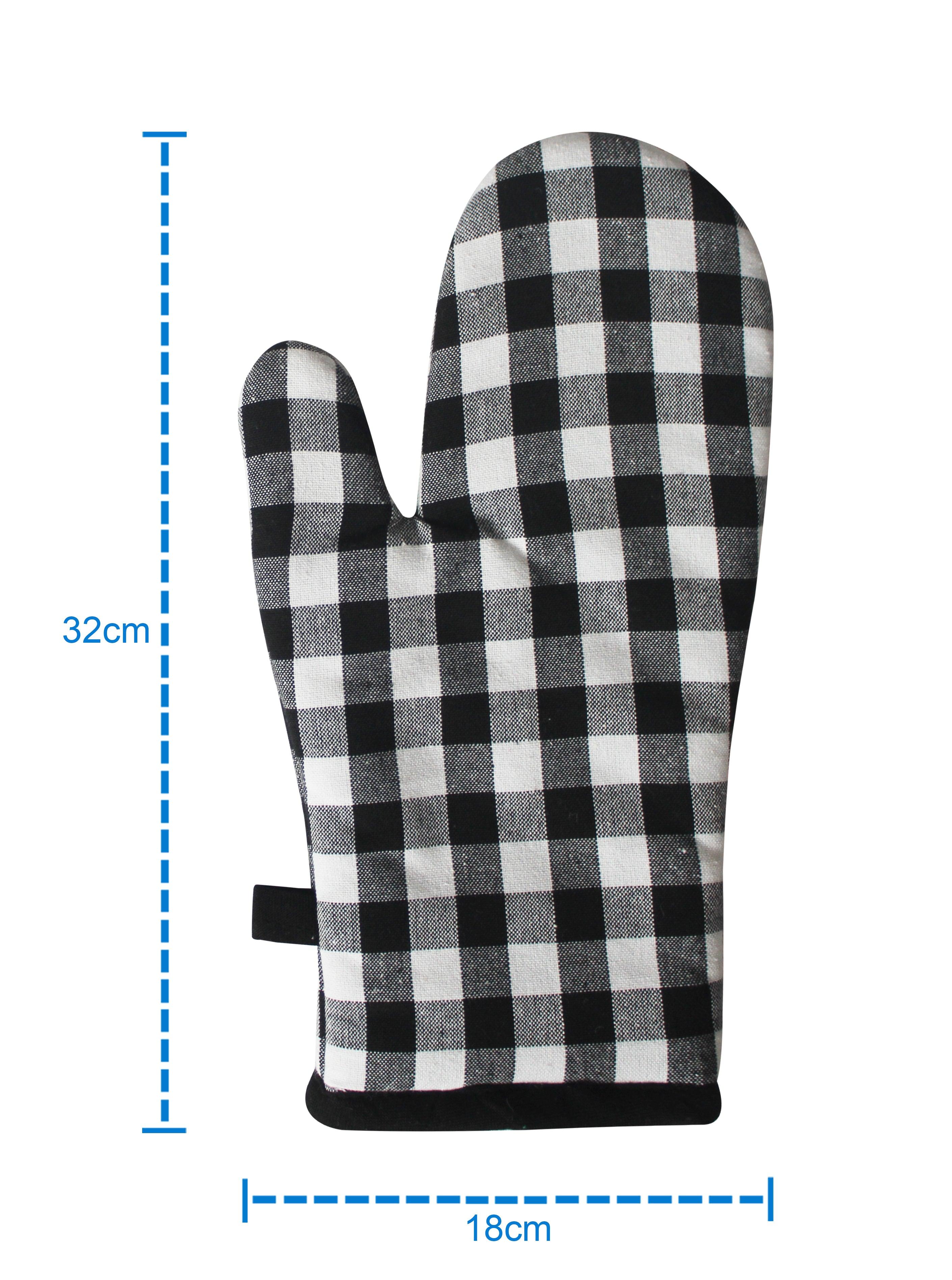 Cotton Gingham Checked Black Oven Gloves Pack Of 2