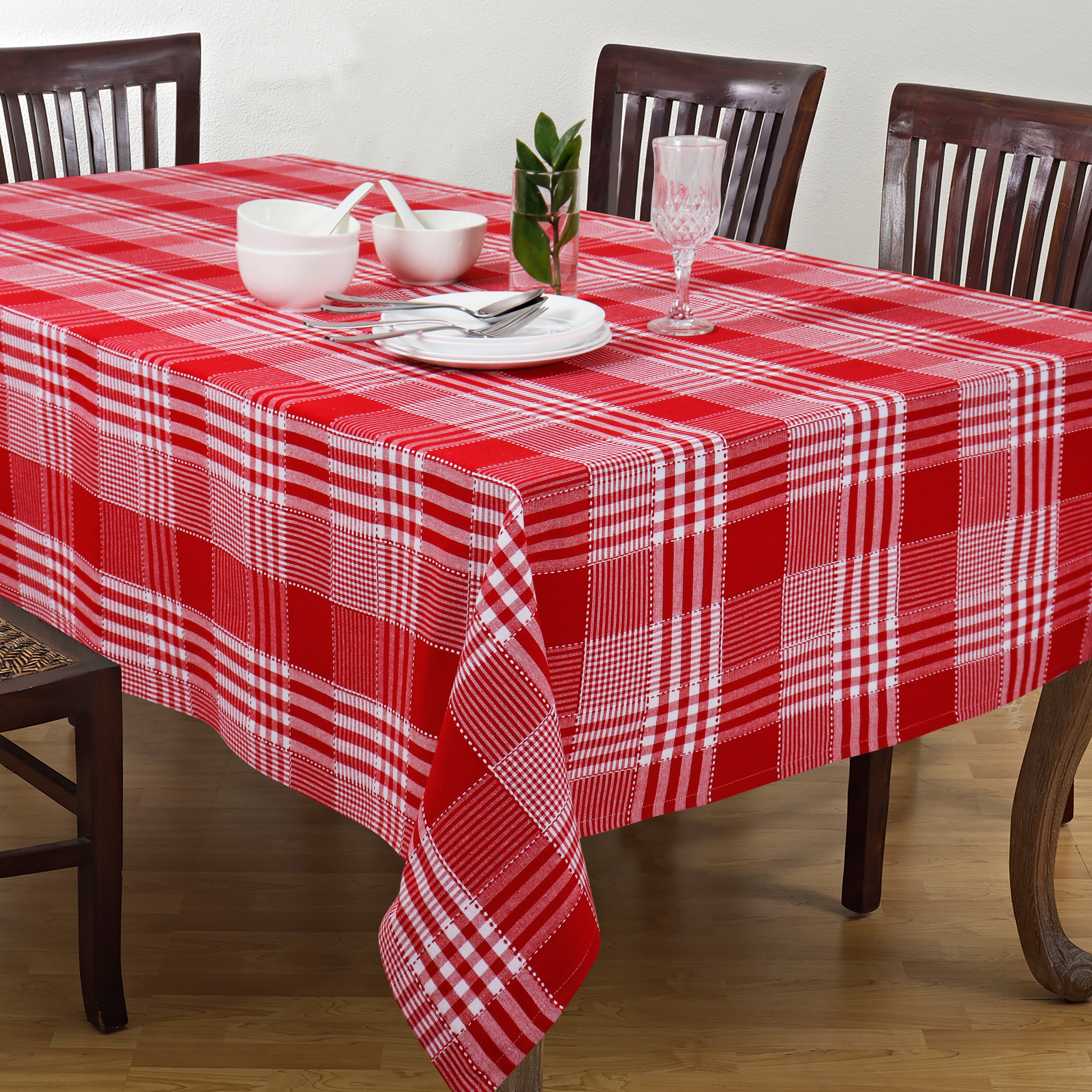 Cotton Track Dobby Red 8 Seater Table Cloths