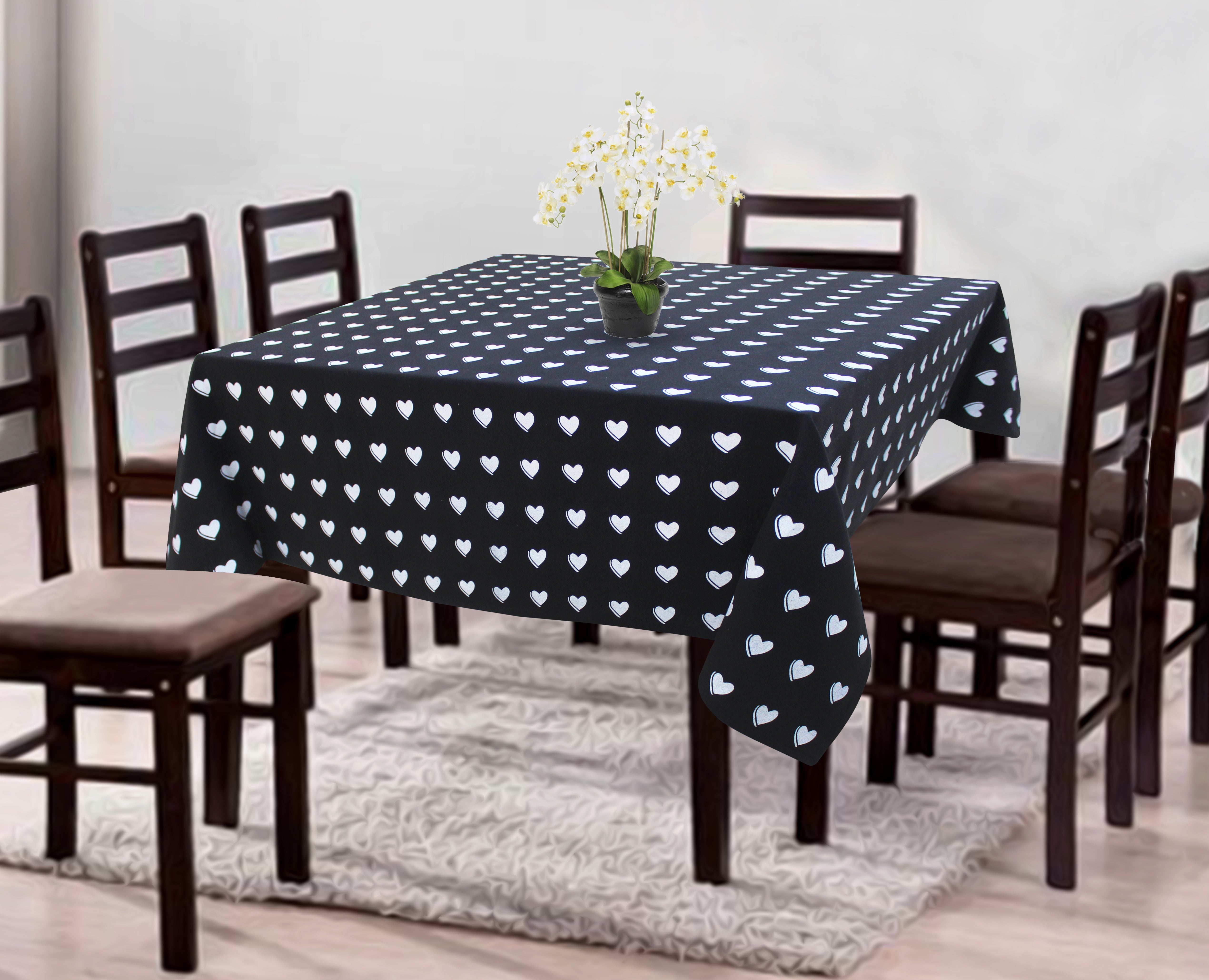 Cotton Black Heart 4 Seater Table Cloths