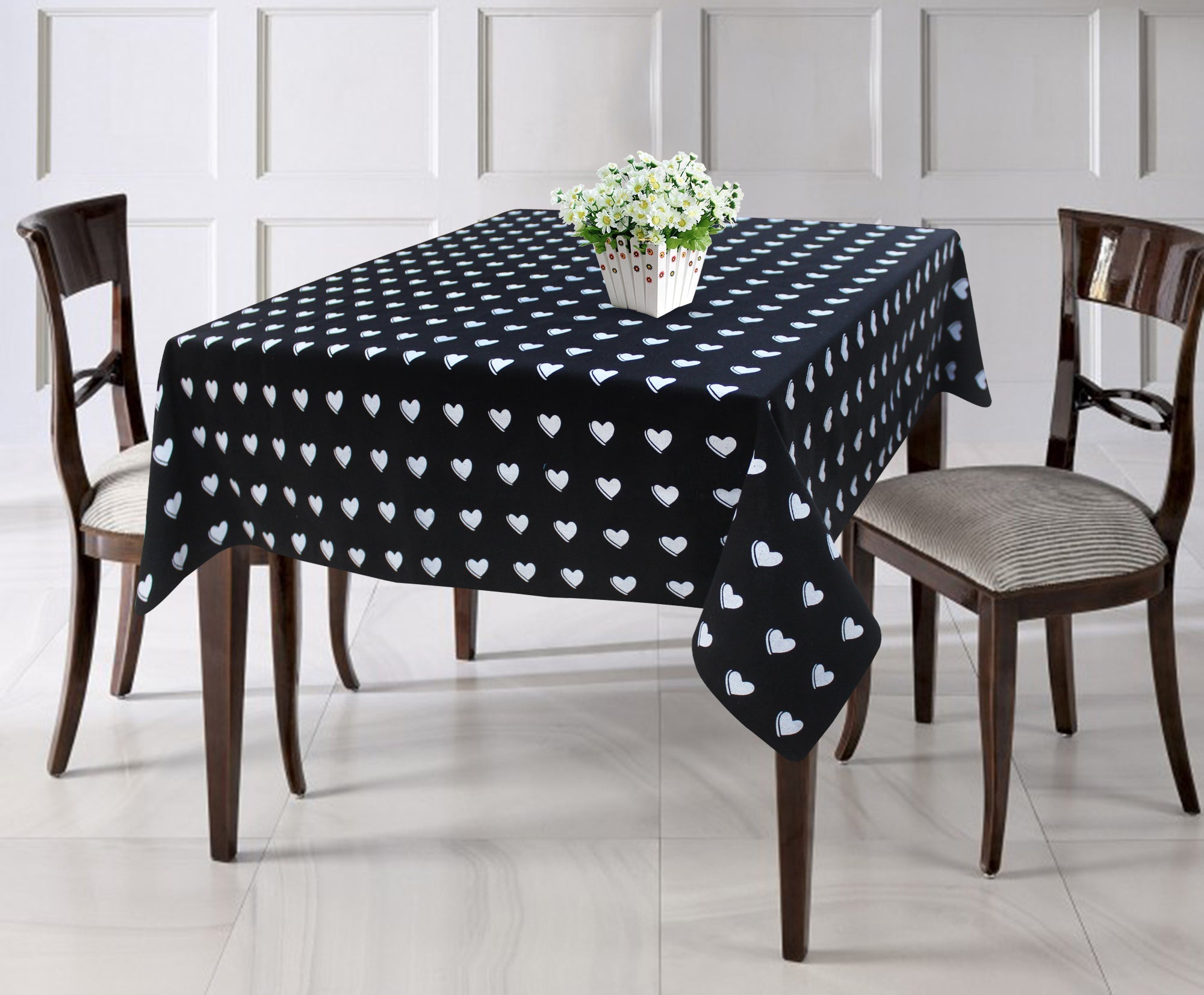 Cotton Black Heart 6 Seater Table Cloths