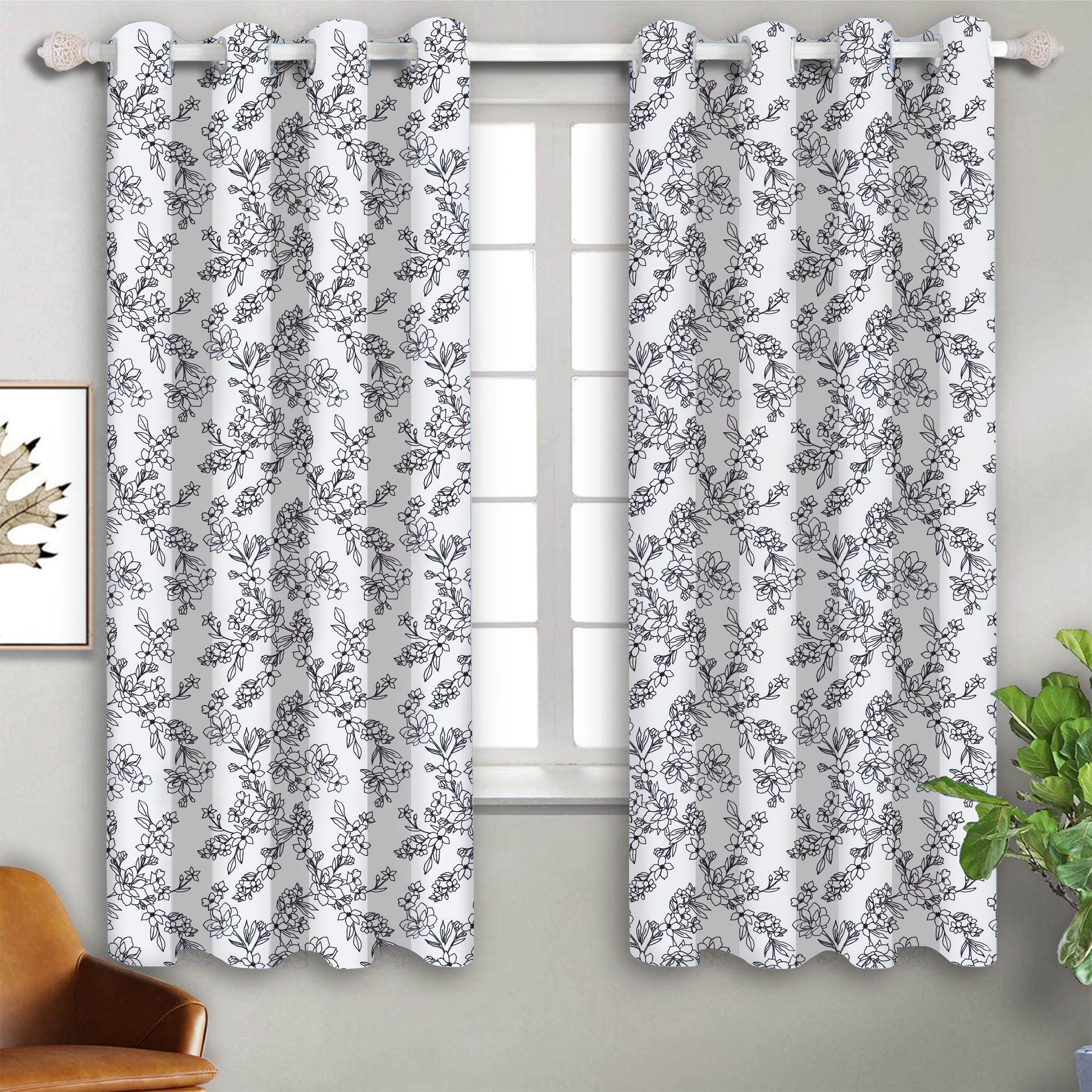 Cotton Pencil Flower 5ft Window Curtains Pack Of 2