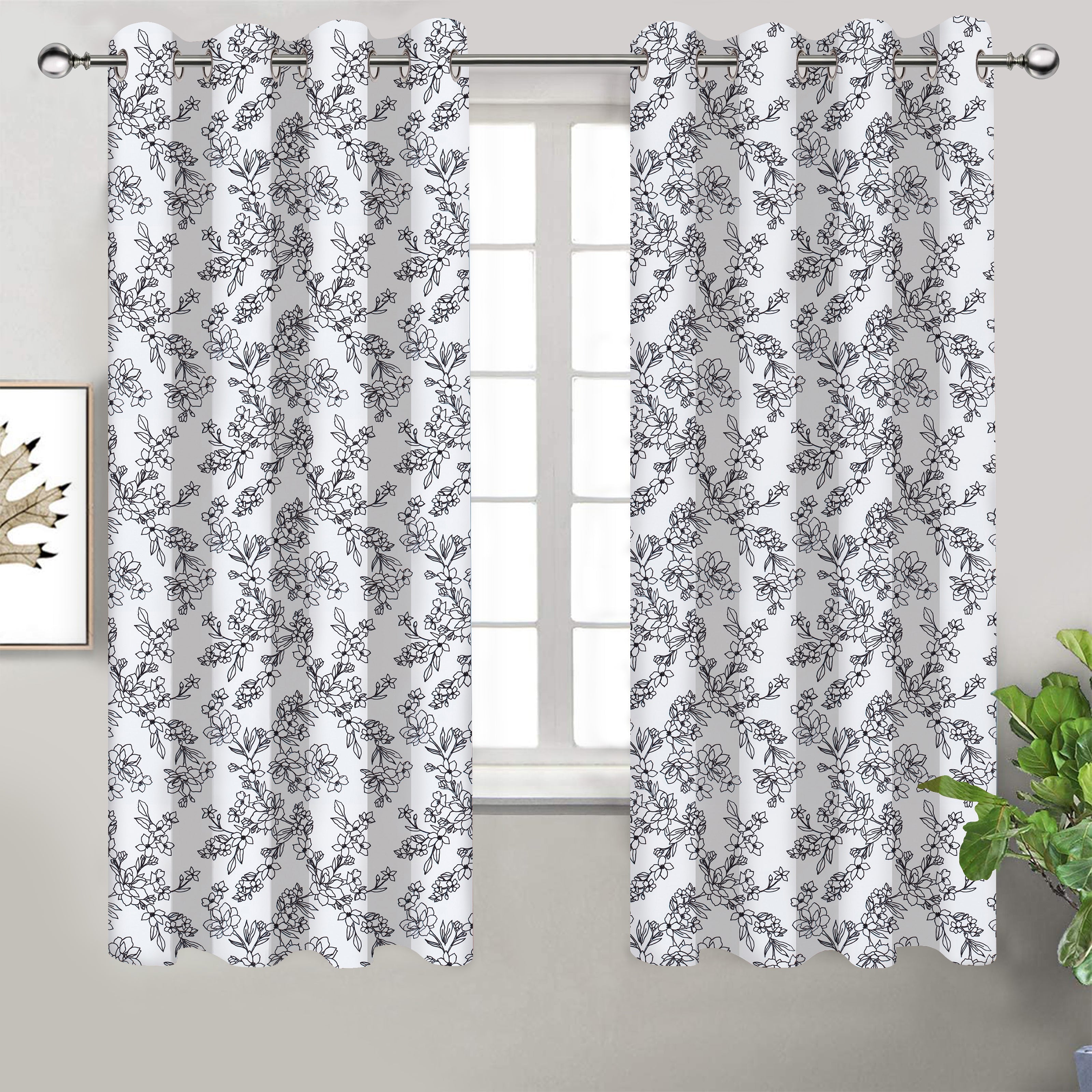 Cotton Pencil Flower 7ft Door Curtains Pack Of 2