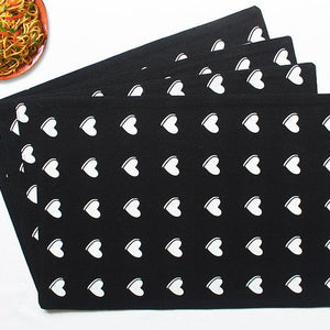 Cotton Black Heart Table Placemats Pack Of 4 freeshipping - Airwill