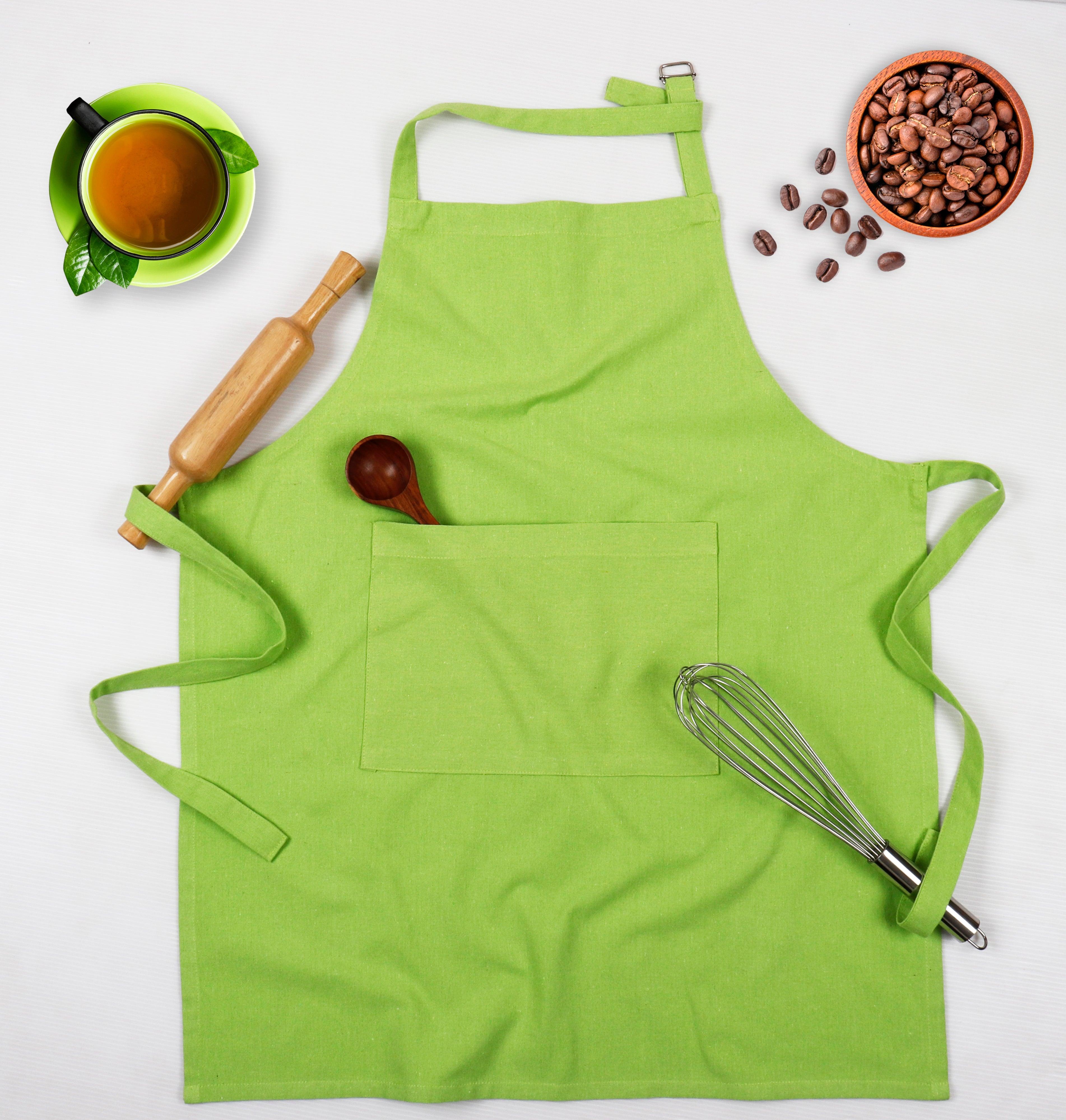 Cotton Solid Apple Green Free Size Apron