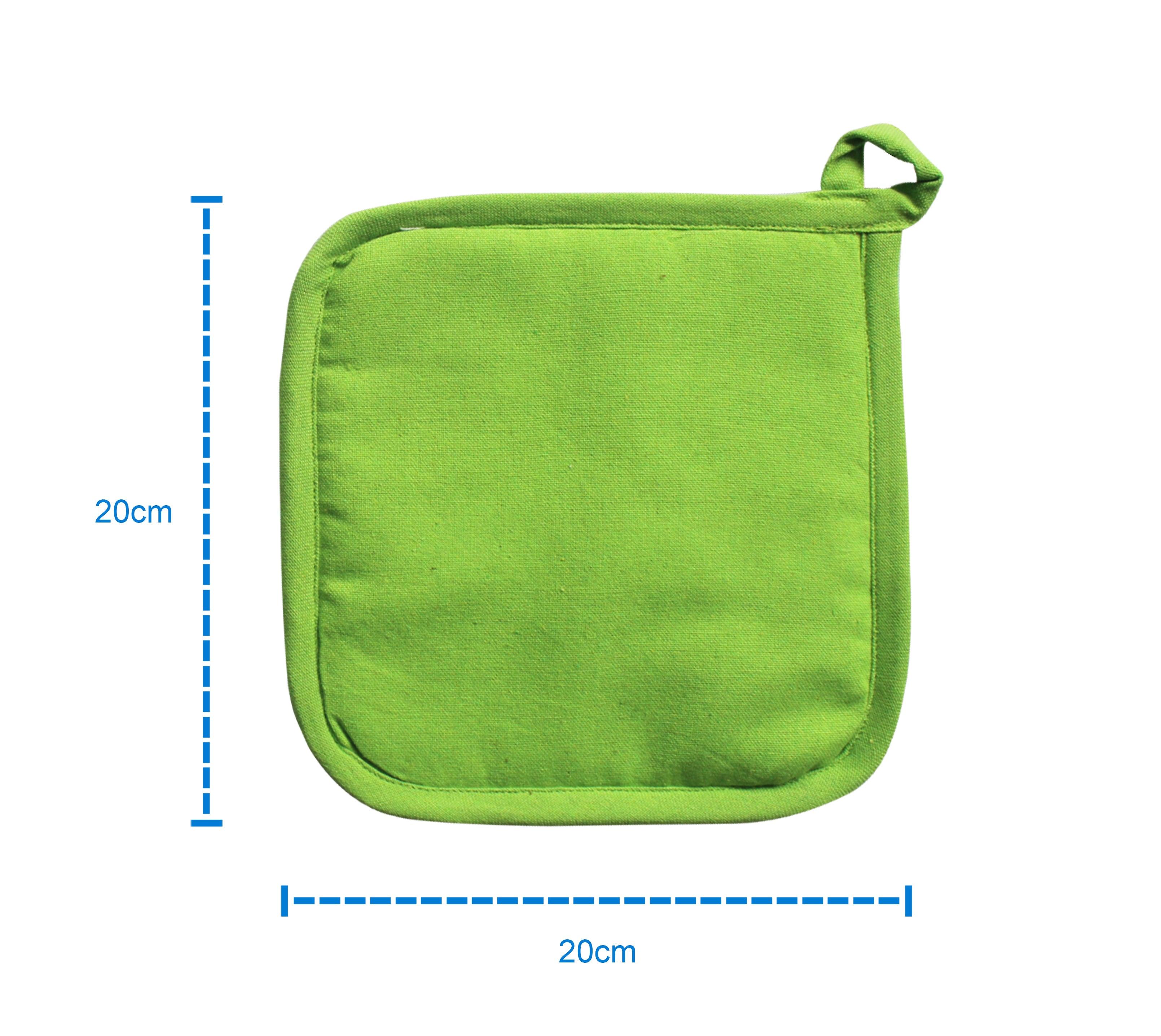 Cotton Solid Apple Green Pot Holders Pack Of 3