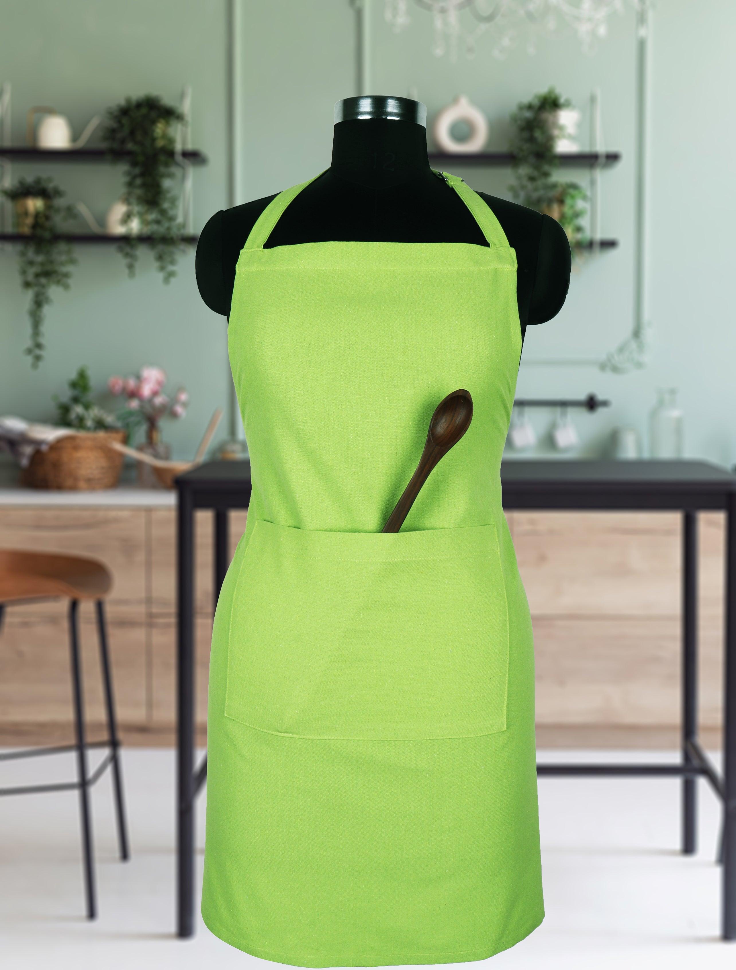 Cotton Solid Apple Green Free Size Apron