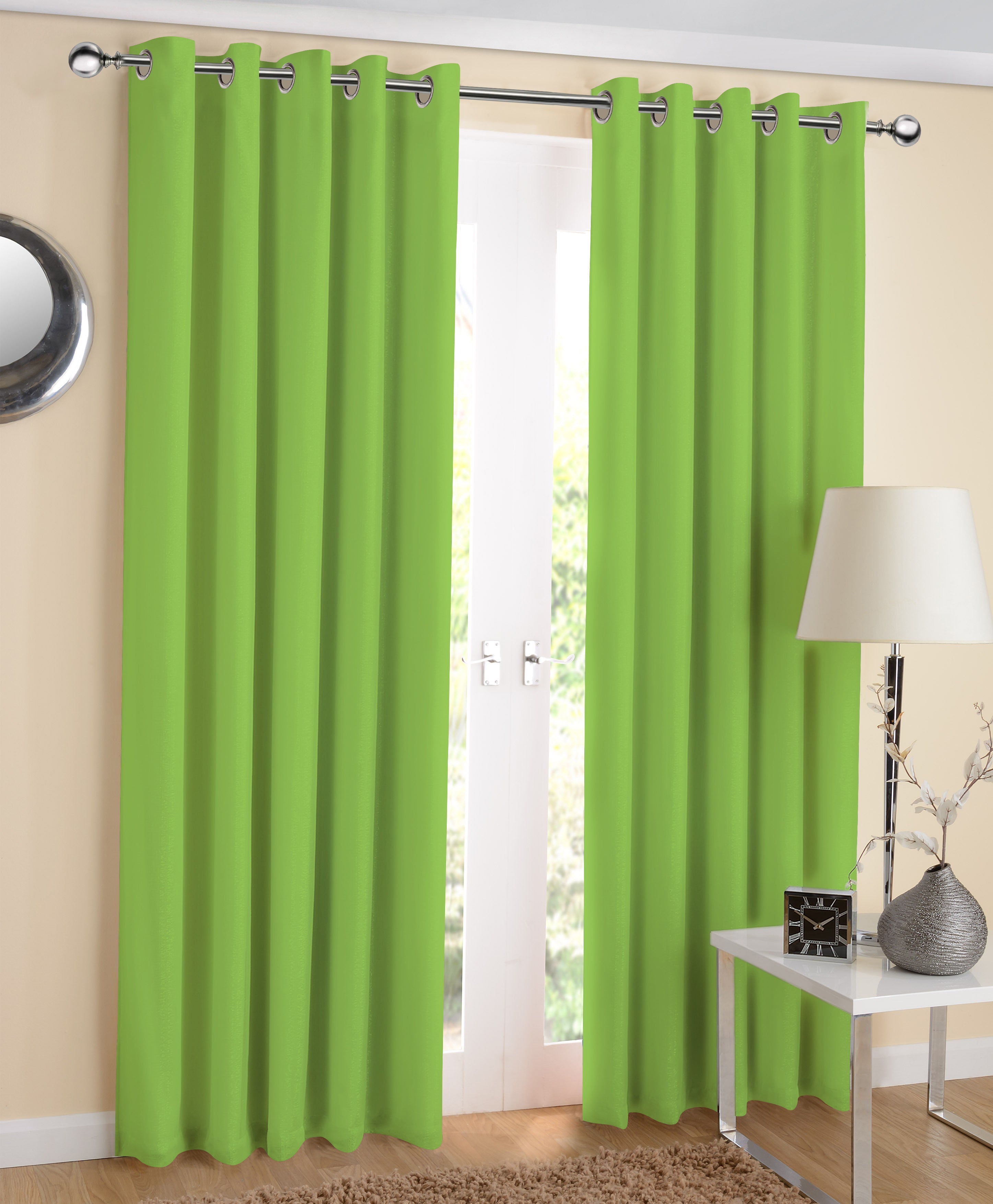 Cotton Solid Apple Green 7ft Door Curtains Pack Of 2