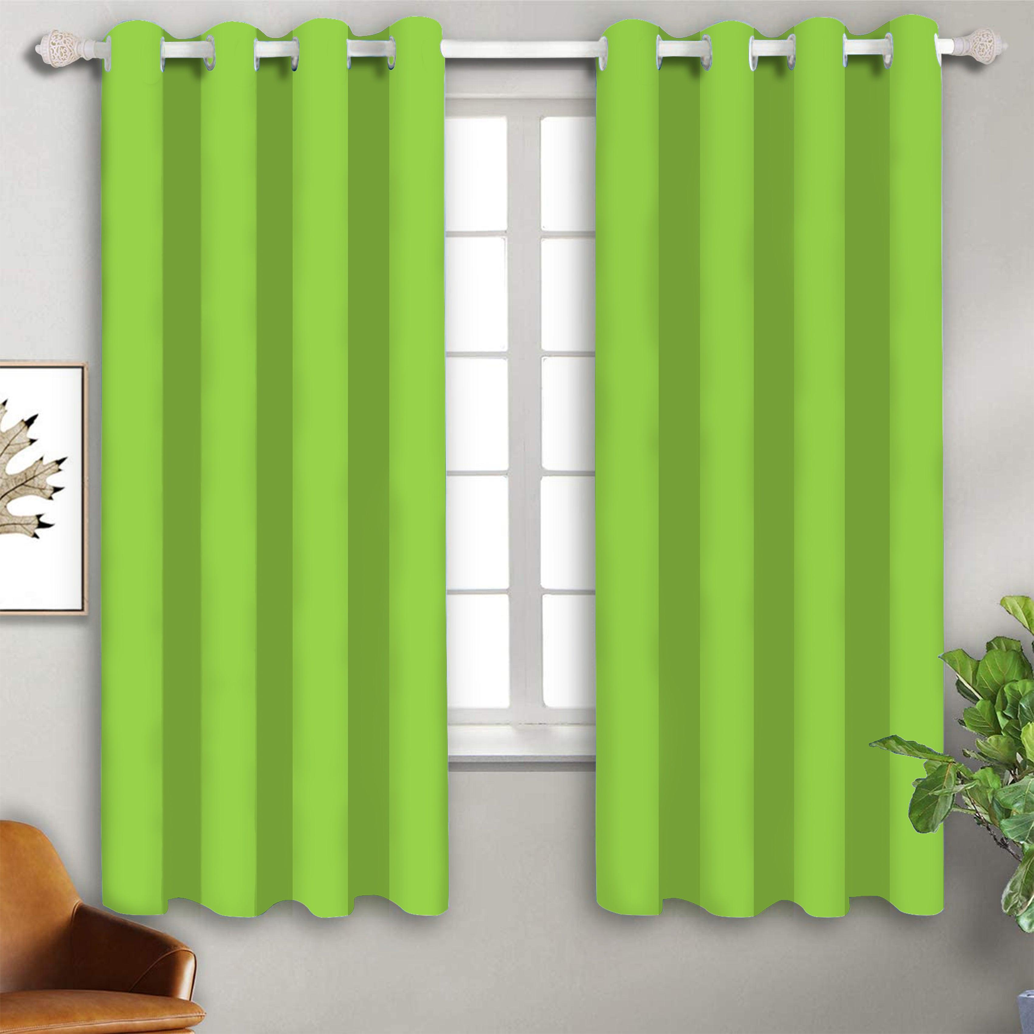 Cotton Solid Apple Green 5ft Window Curtains Pack Of 2