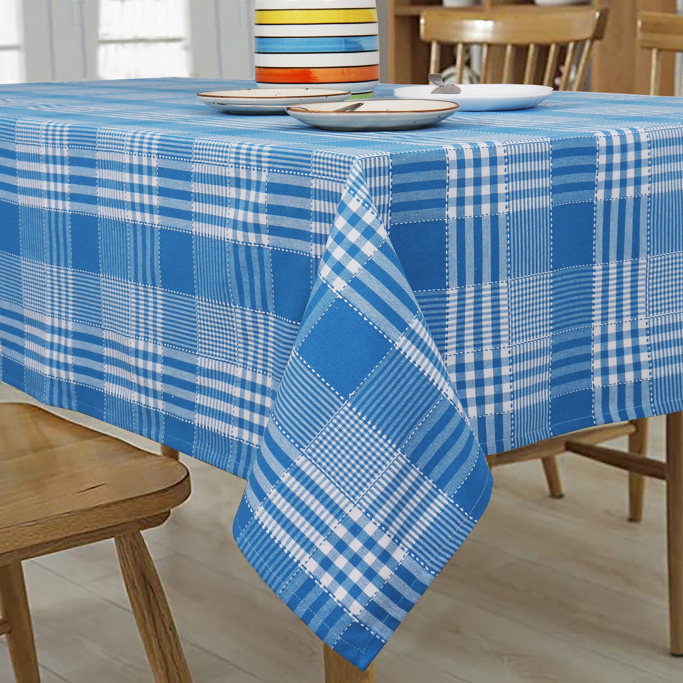 Cotton Track Dobby Blue 4 Seater Table Cloths