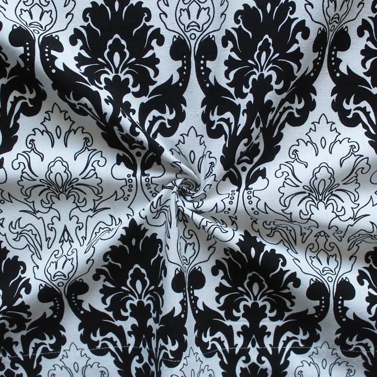 Cotton Black and White Damask 7ft Door Curtains Pack Of 2