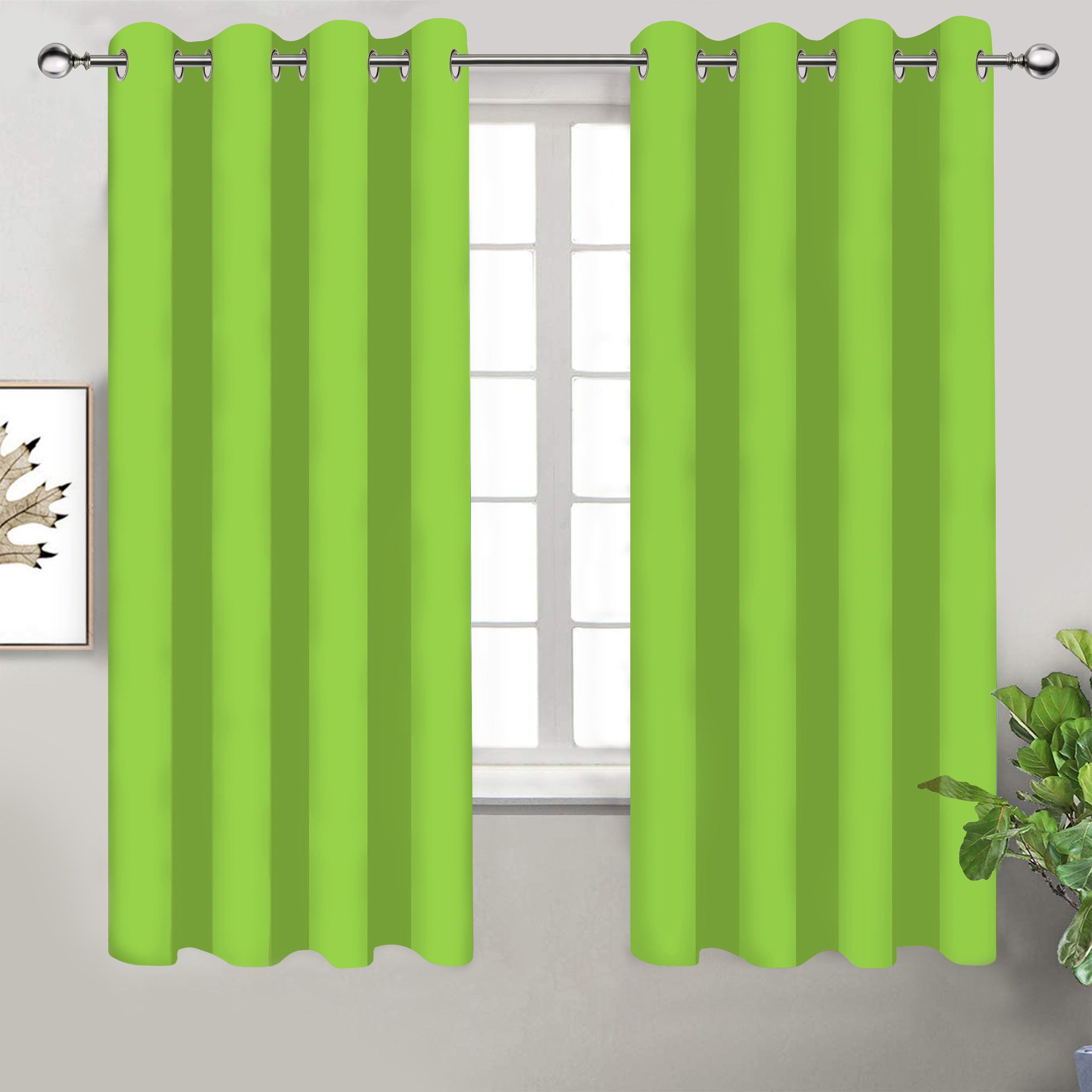 Cotton Solid Apple Green 7ft Door Curtains Pack Of 2