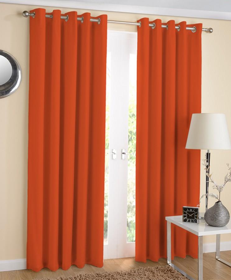 Cotton Solid Orange 7ft Door Curtains Pack Of 2