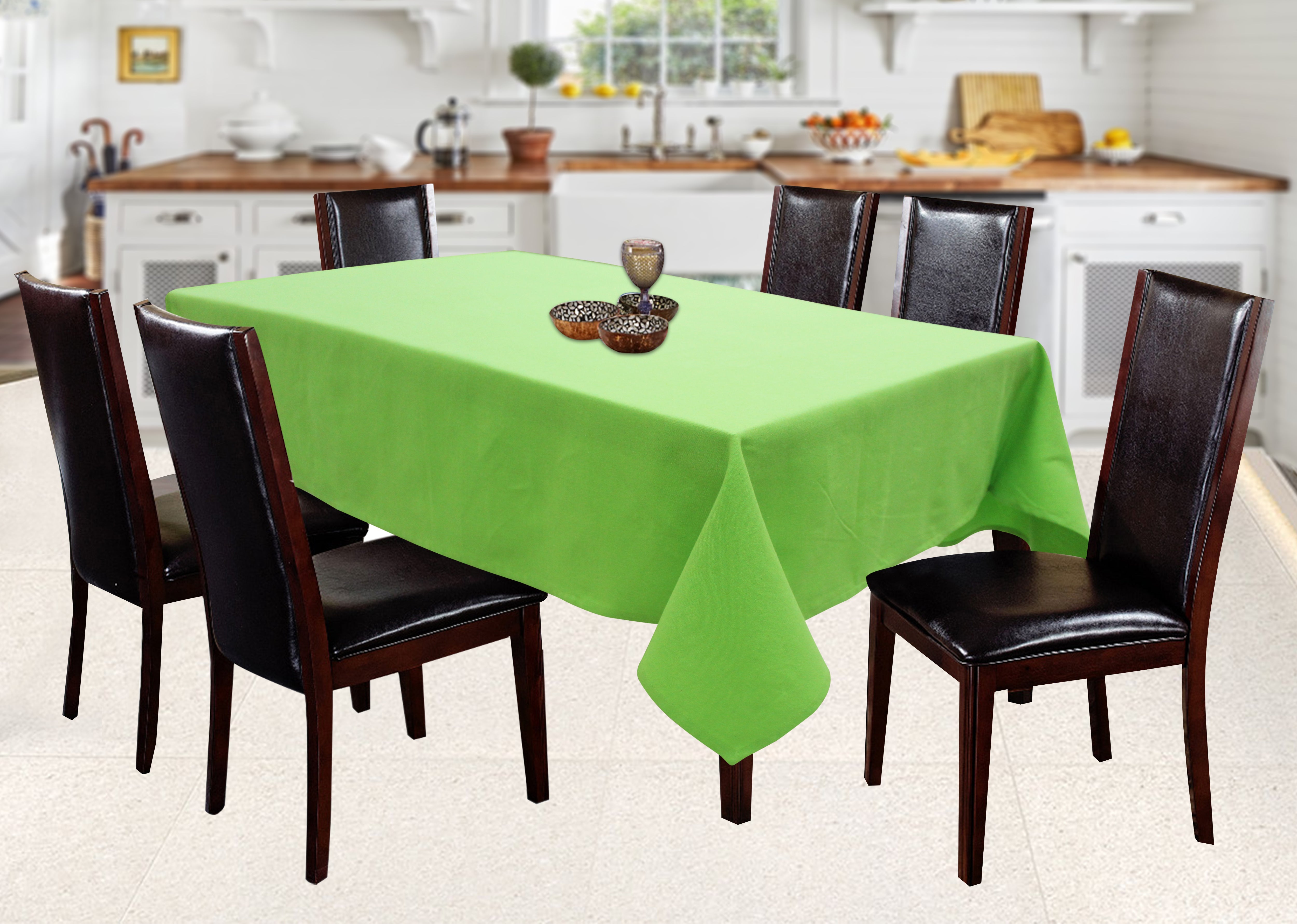 Cotton Solid Apple Green 8 Seater Table Cloths