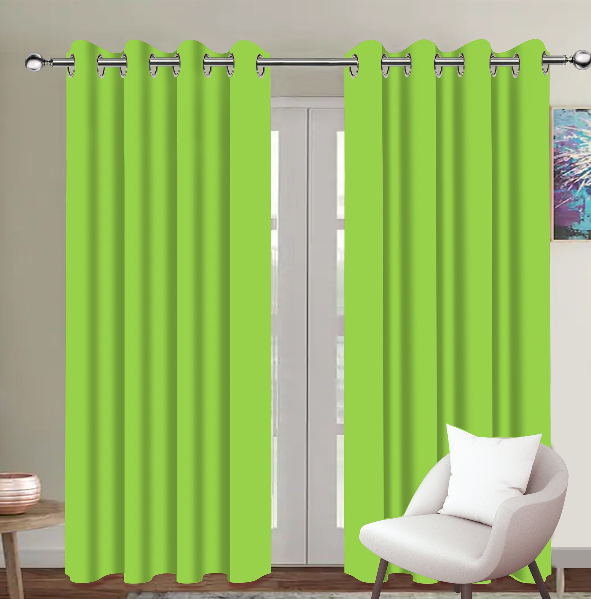 Cotton Solid Apple Green 5ft Window Curtains Pack Of 2