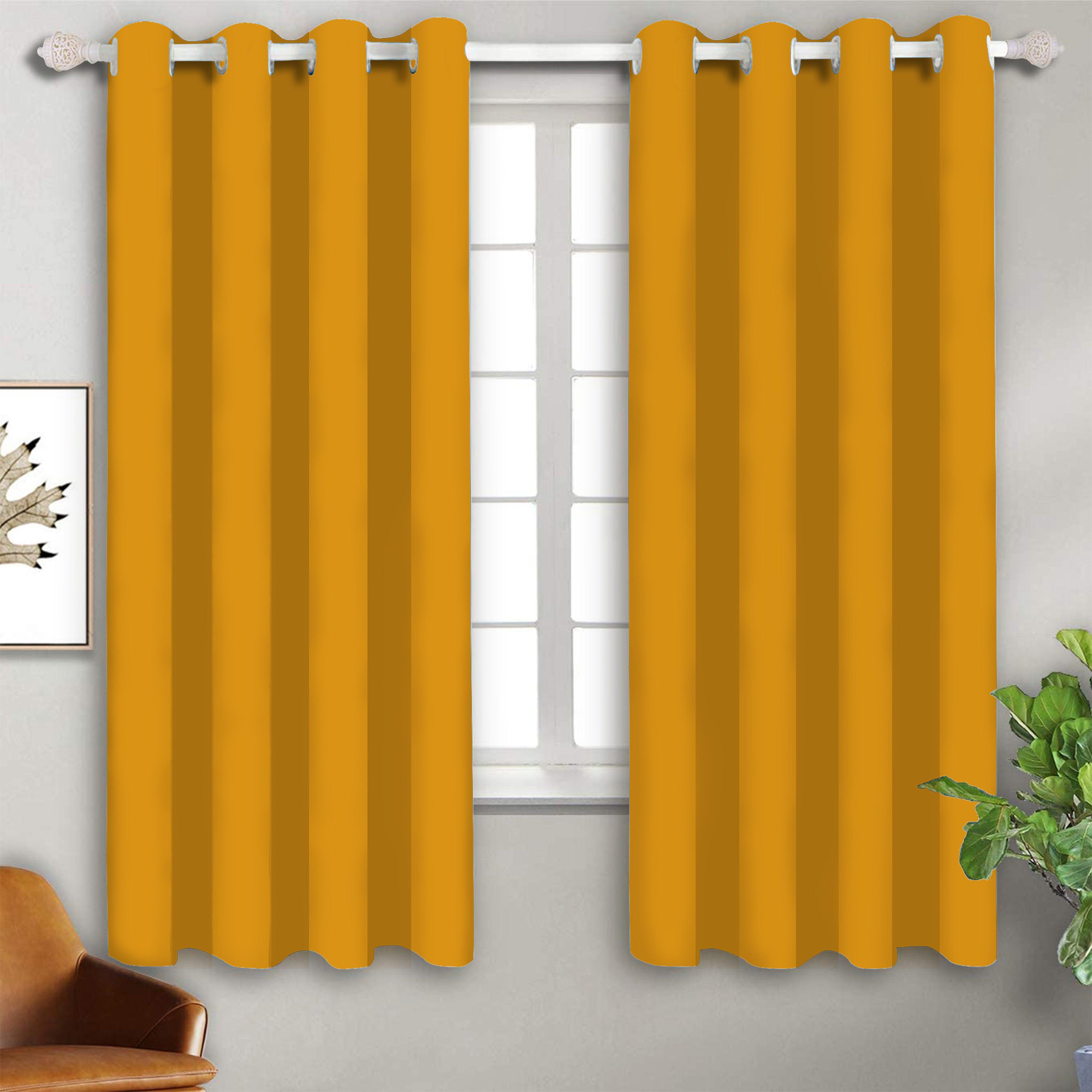 Cotton Solid Yellow 5ft Window Curtains Pack Of 2