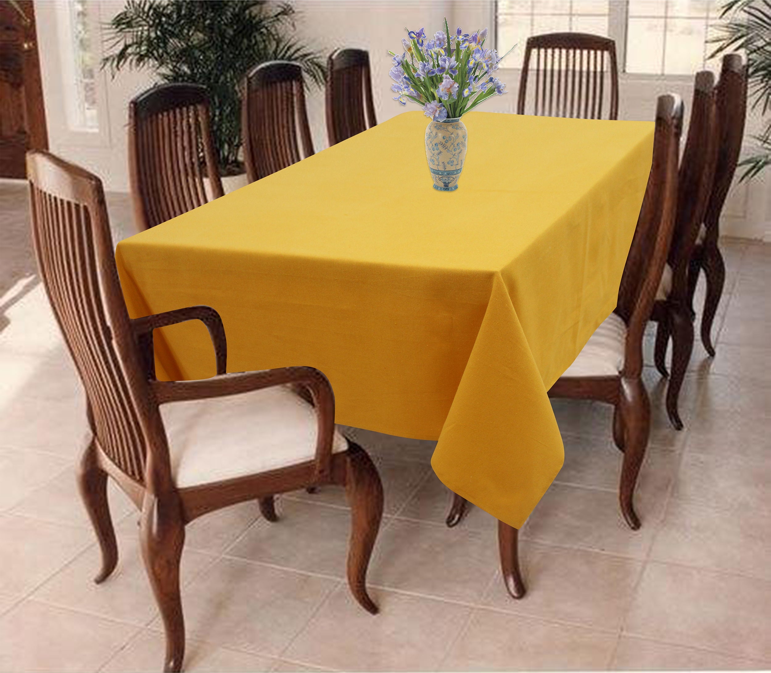 Cotton Solid Yellow 6 Seater Table Cloths