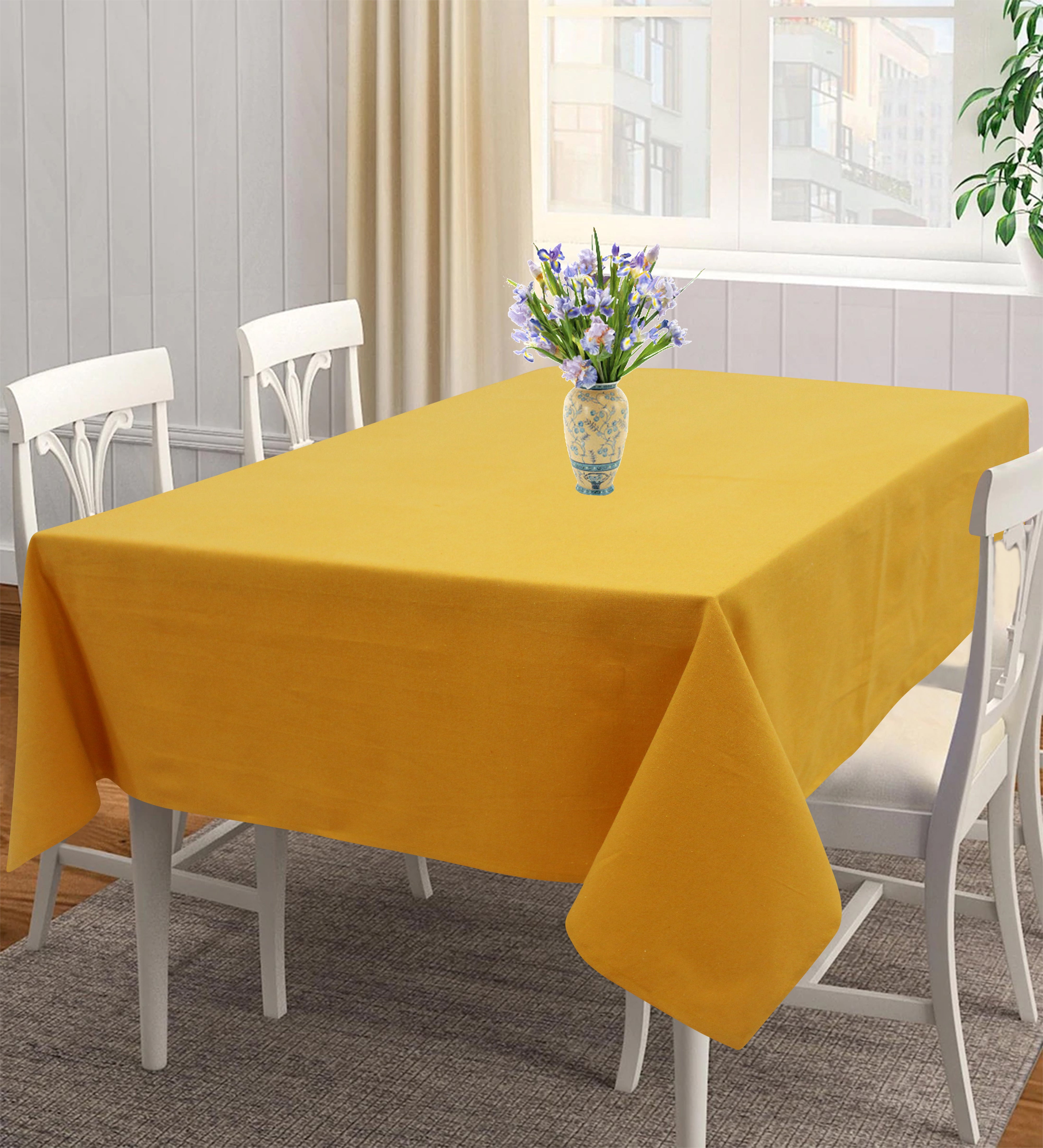 Cotton Solid Yellow 8 Seater Table Cloths
