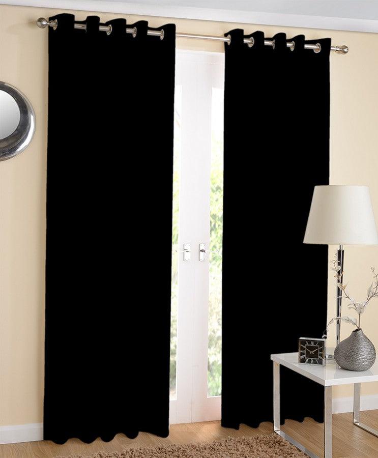 Cotton Solid Black 7ft Door Curtains Pack Of 2