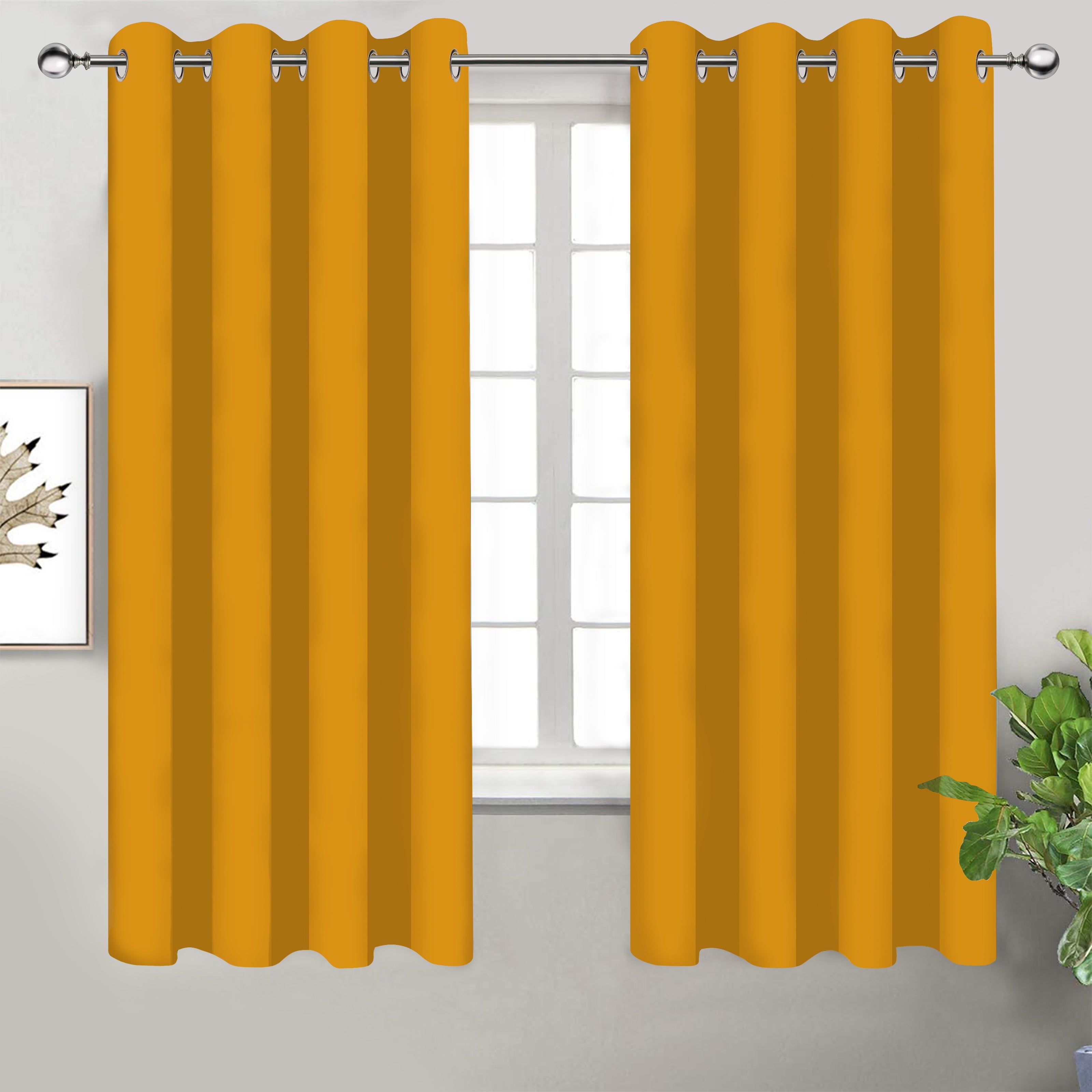 Cotton Solid Yellow 7ft Door Curtains Pack Of 2
