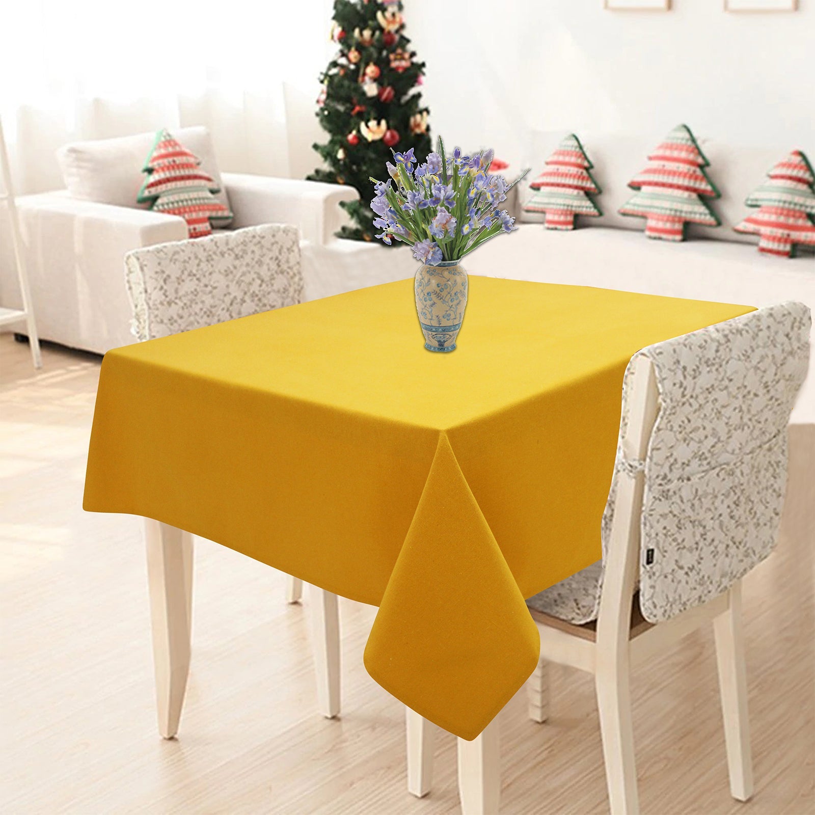Cotton Solid Yellow 8 Seater Table Cloths
