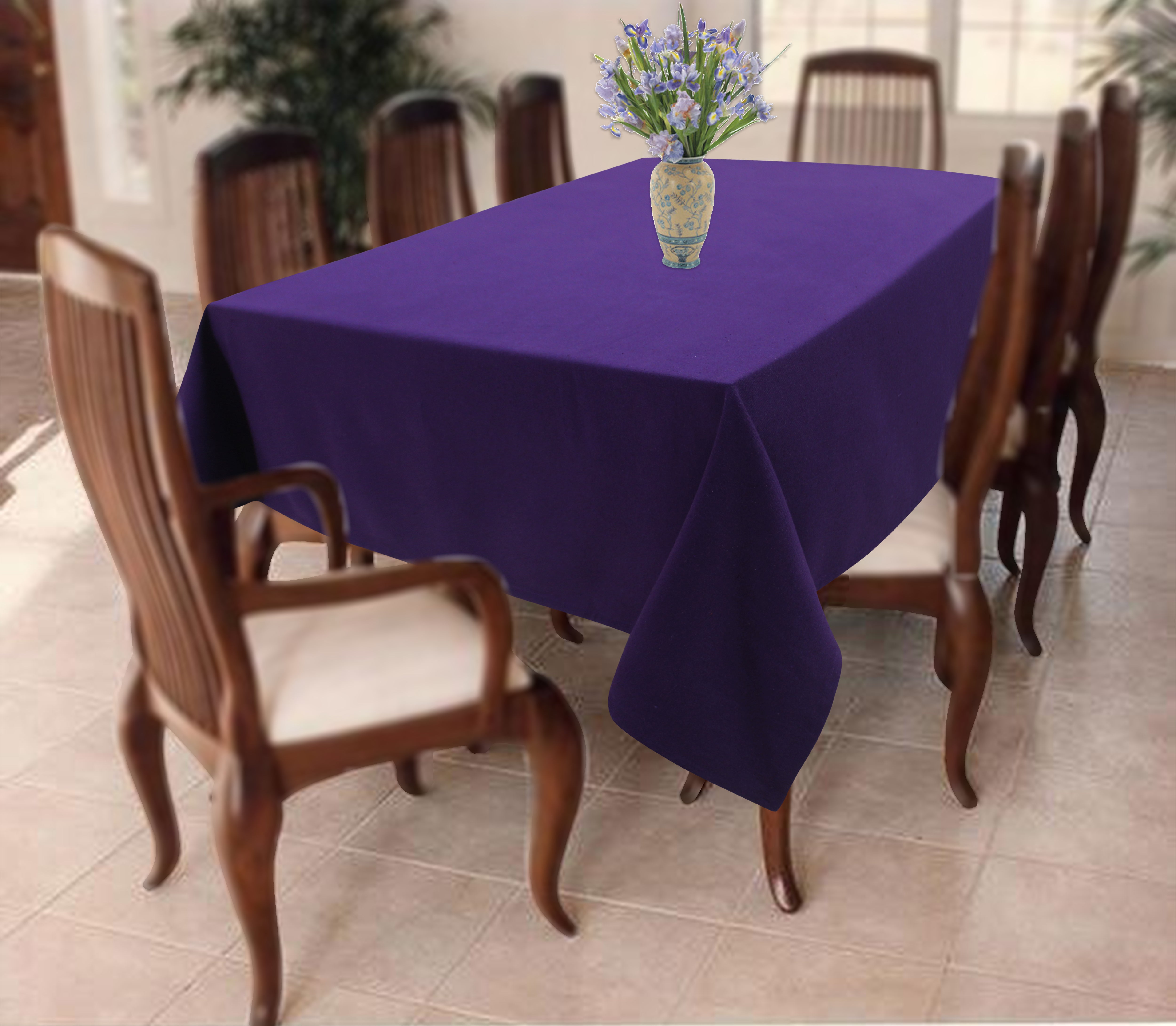 Cotton Solid Violet 6 Seater Table Cloths