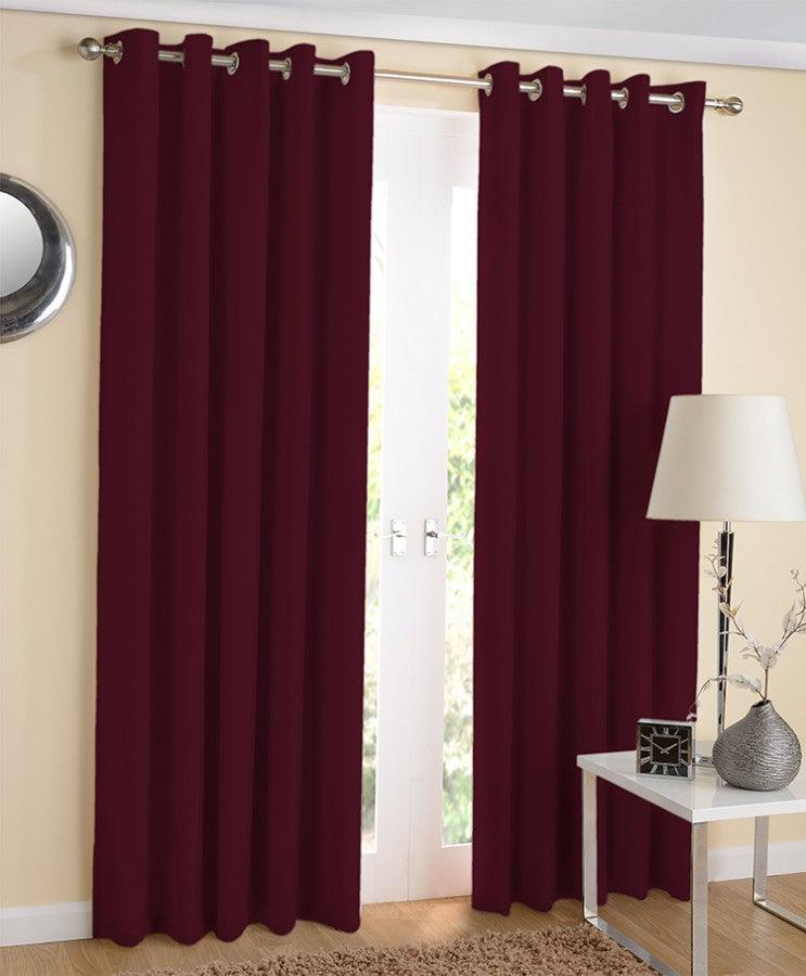 Cotton Solid Maroon 7ft Door Curtains Pack Of 2