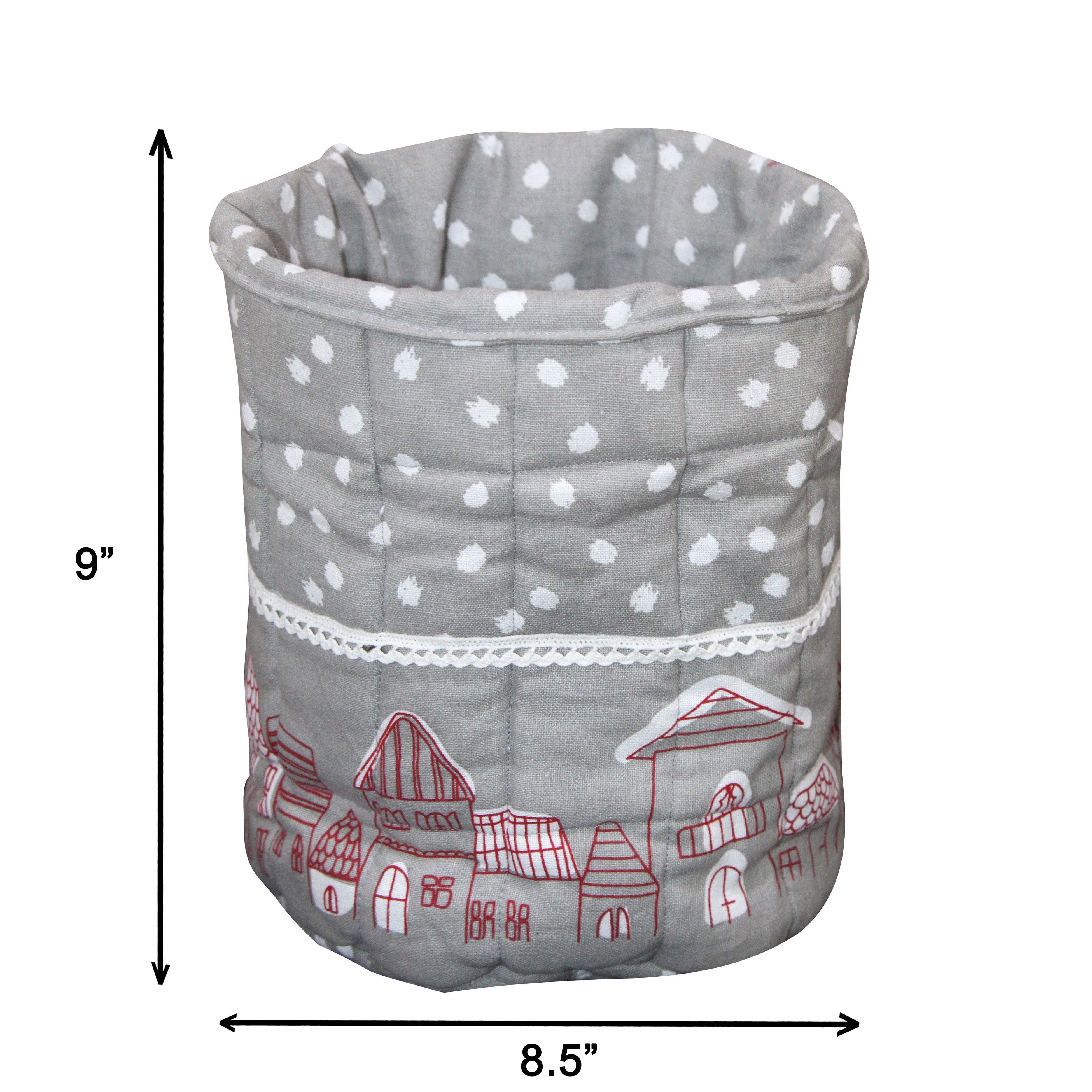 Cotton Printed Home Grey Fruit Basket