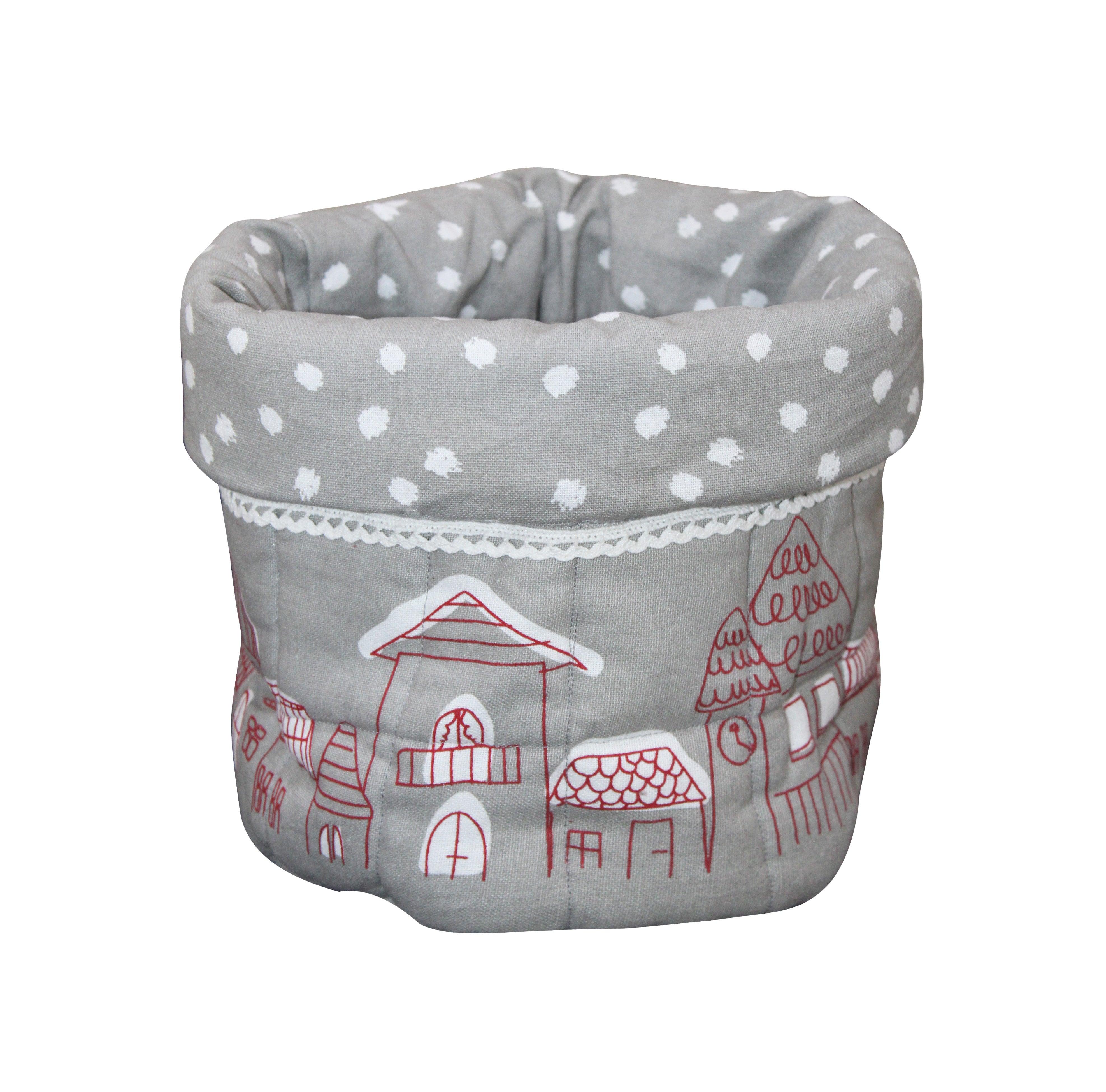 Cotton Printed Home Grey Fruit Basket