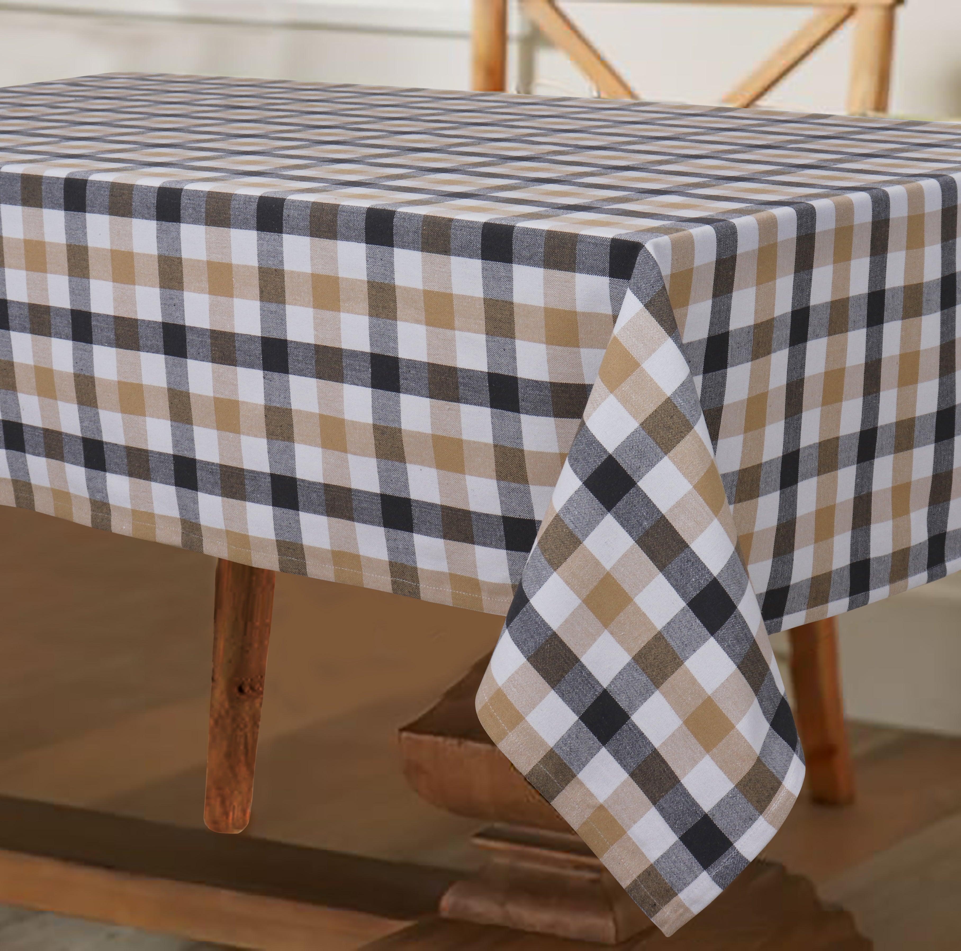 Cotton Lanfranki Grey Check 6 Seater Table Cloths
