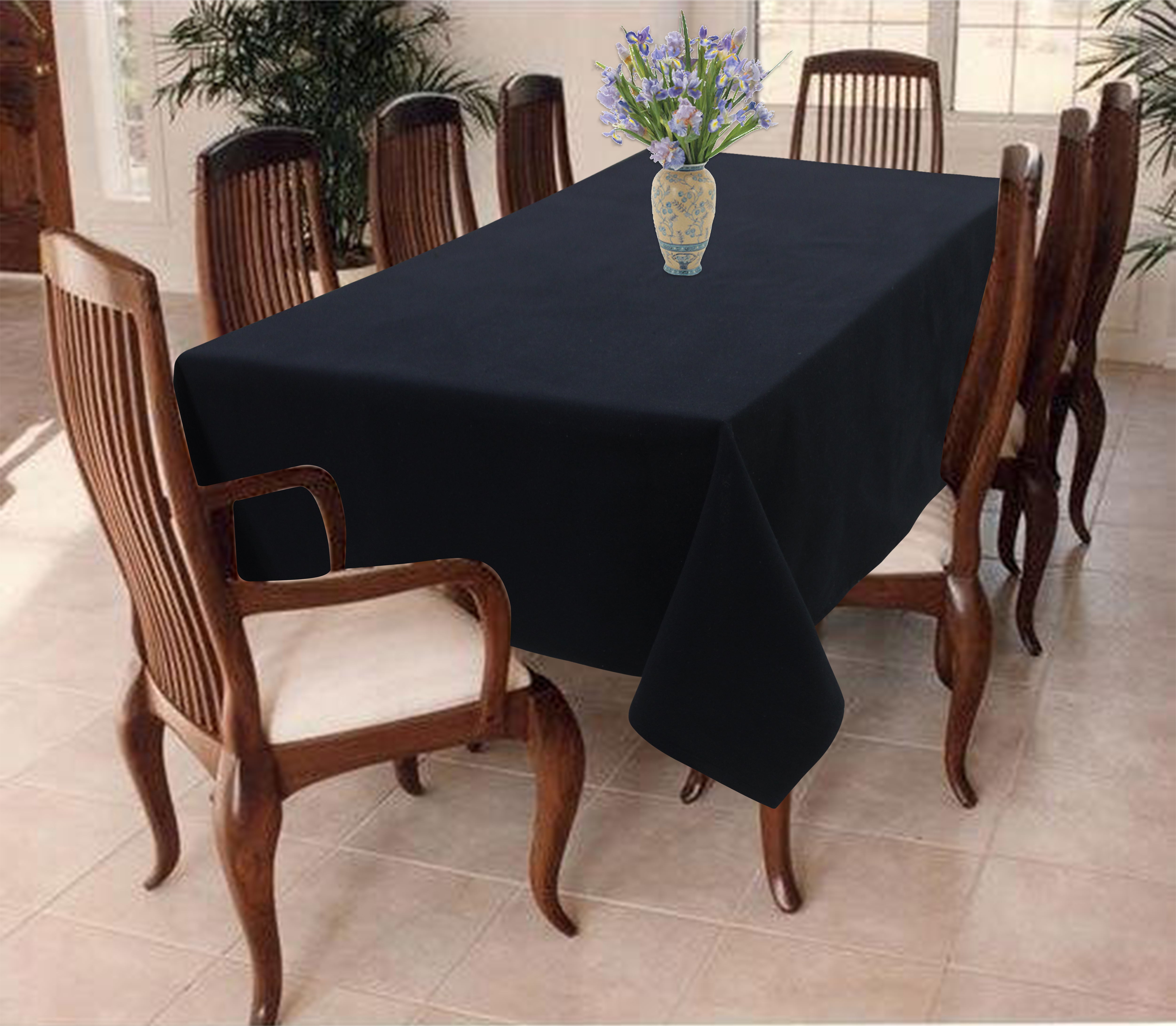 Cotton Solid Black 6 Seater Table Cloths