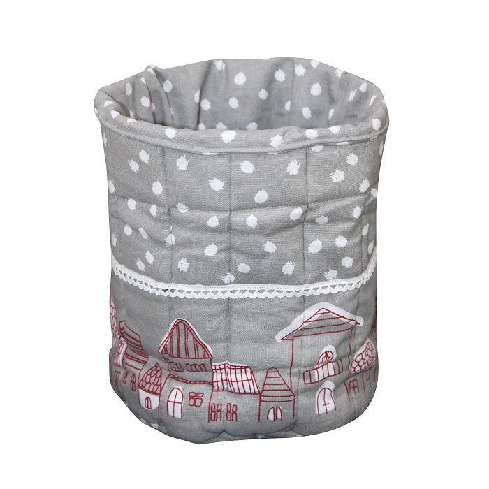 Cotton Printed Home Grey Fruit Basket