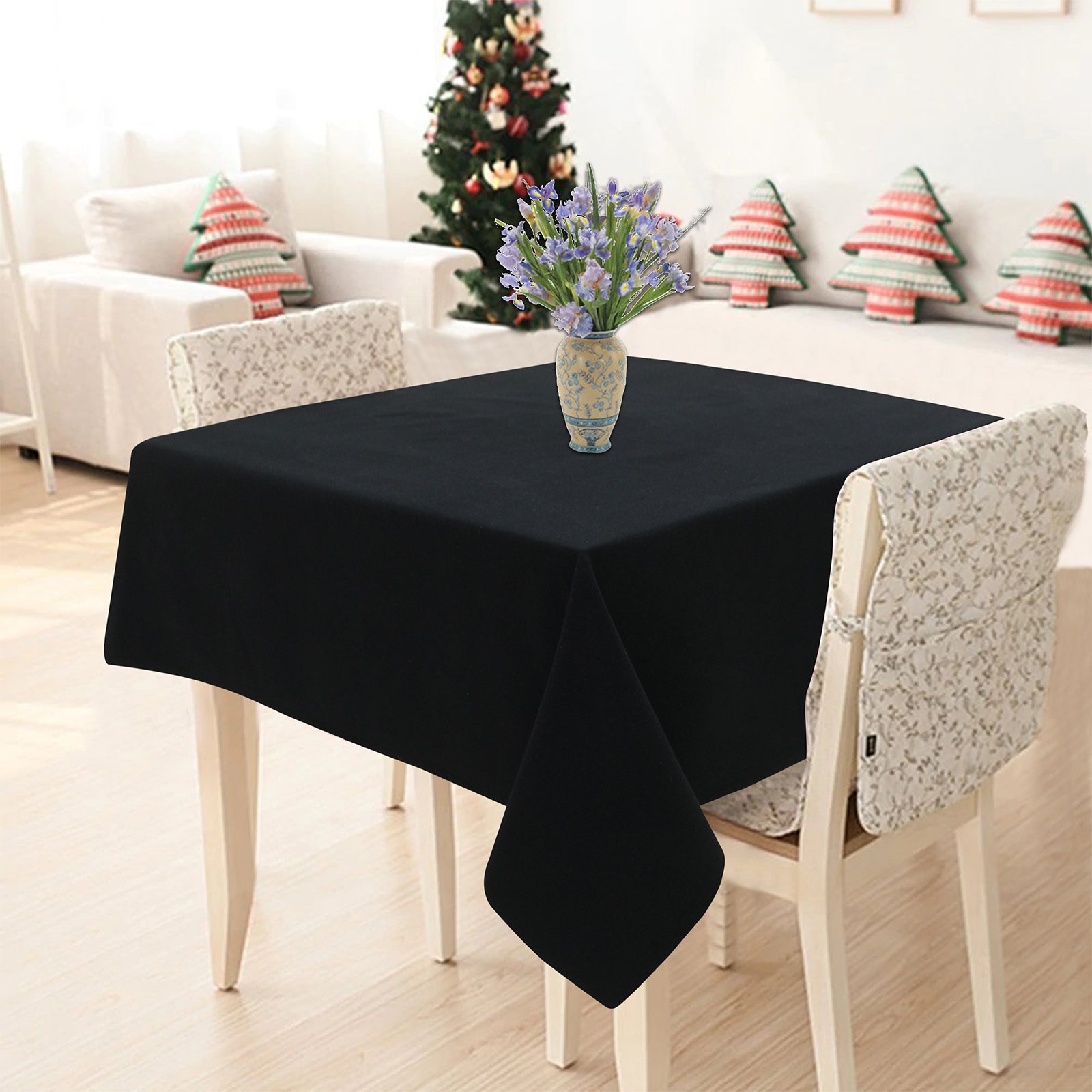 Cotton Solid Black 6 Seater Table Cloths
