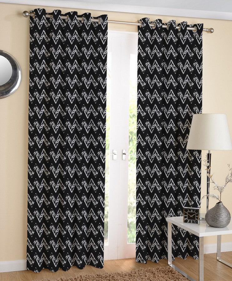 Cotton Black Zig-Zag 7ft Door Curtains Pack Of 2