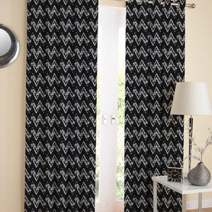 Cotton Black Zig-Zag 7ft Door Curtains Pack Of 2 freeshipping - Airwill