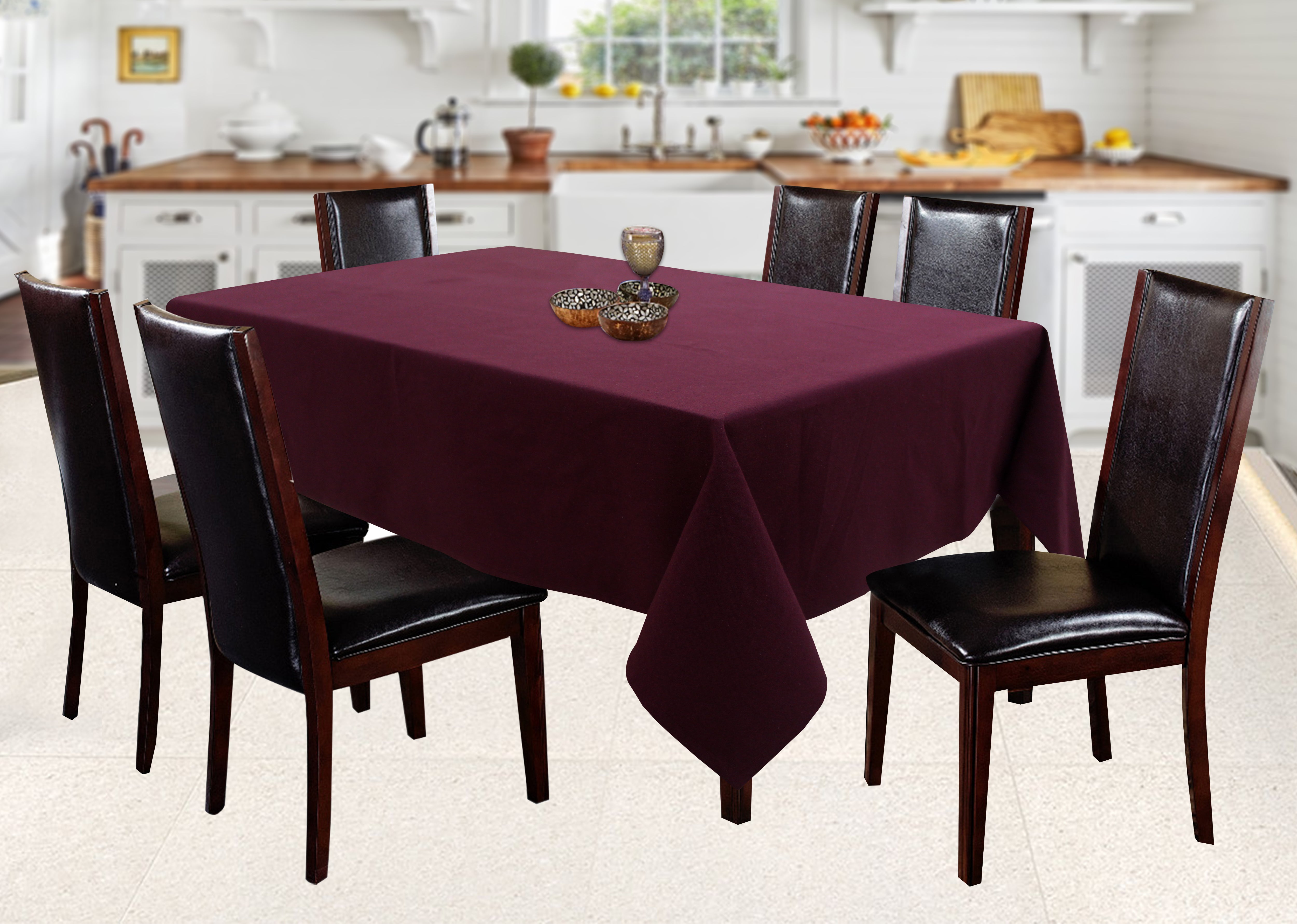 Cotton Solid Maroon 4 Seater Table Cloths
