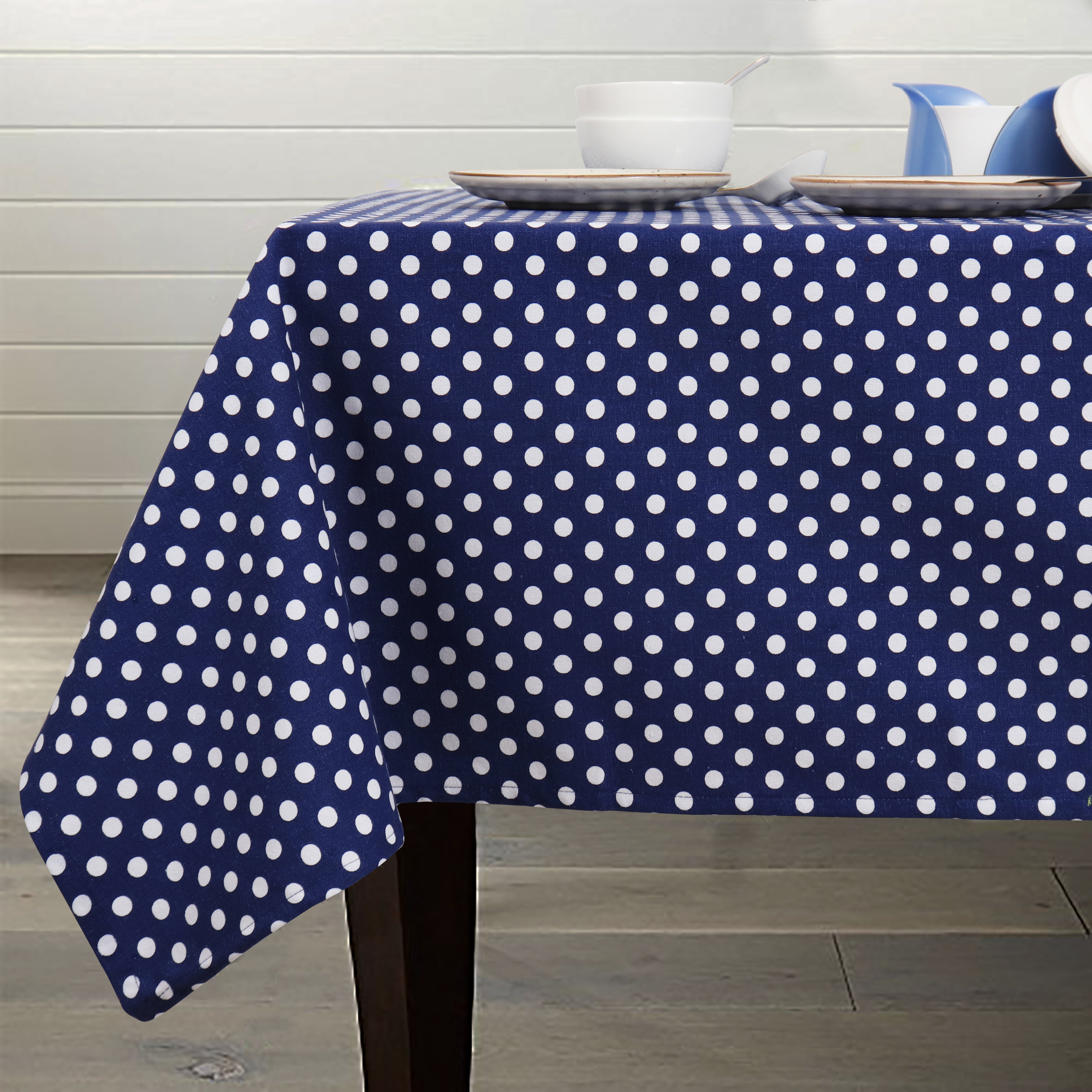Cotton Blue Polka Dot 8 Seater Table Cloths