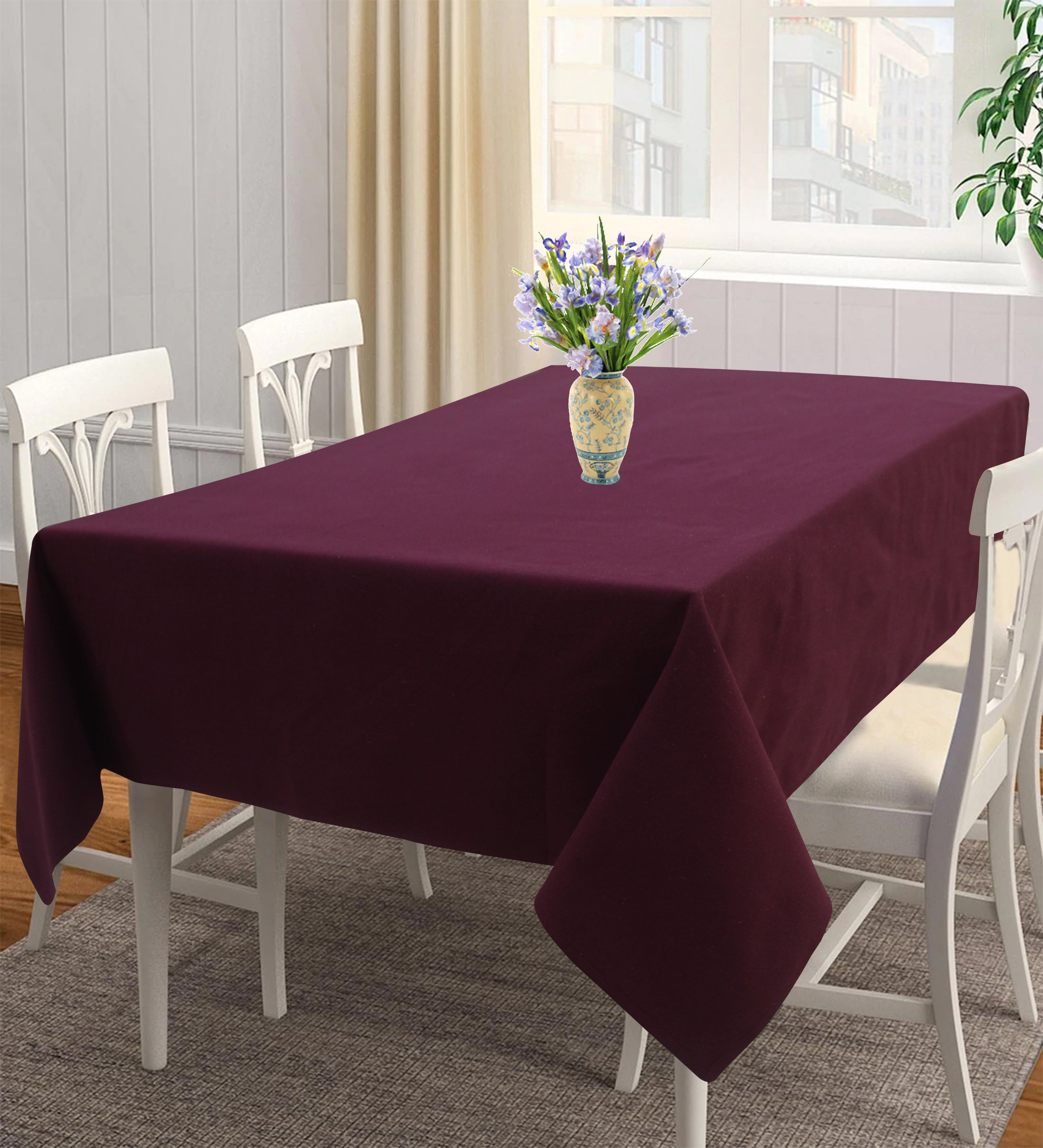 Cotton Solid Maroon 6 Seater Table Cloths