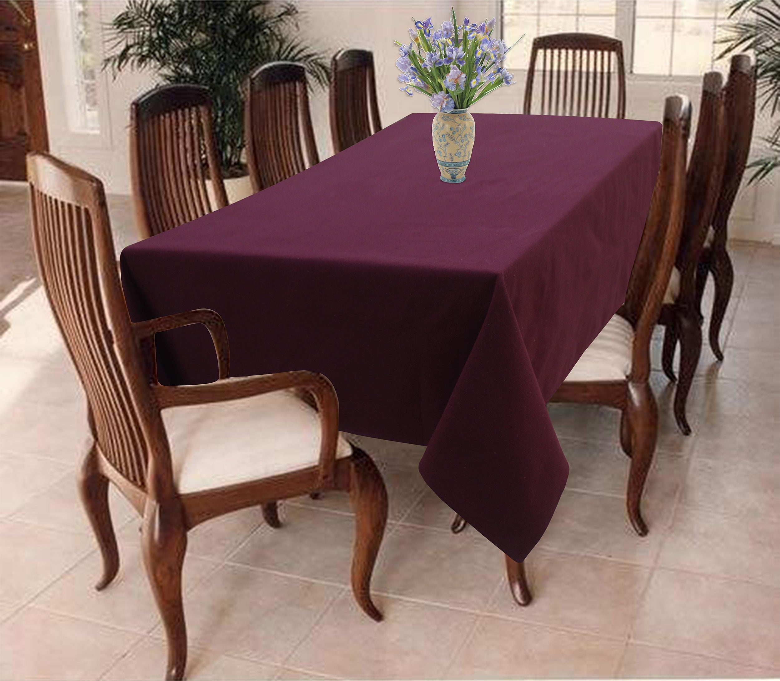 Cotton Solid Maroon 6 Seater Table Cloths