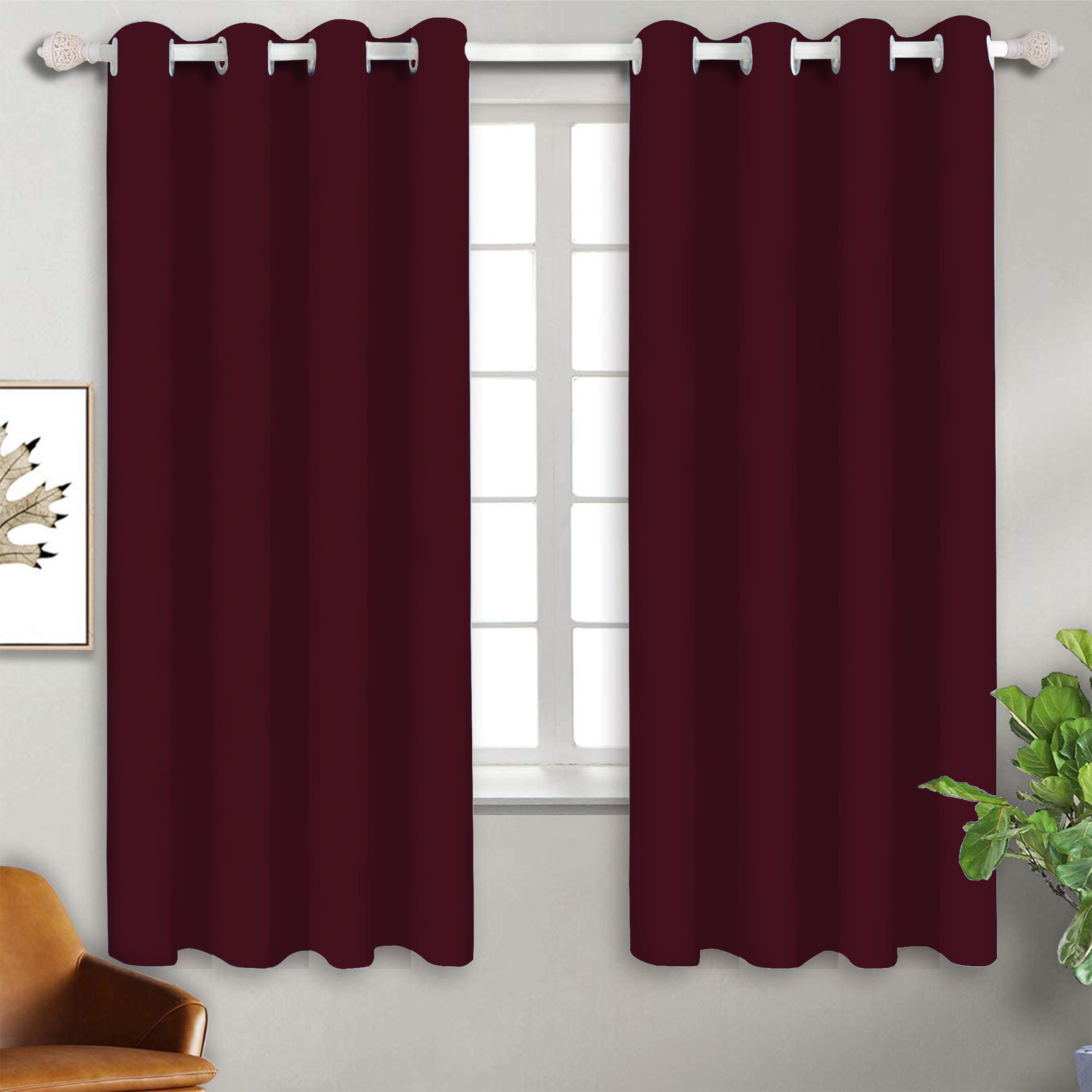 Cotton Solid Maroon 5ft Window Curtains Pack Of 2