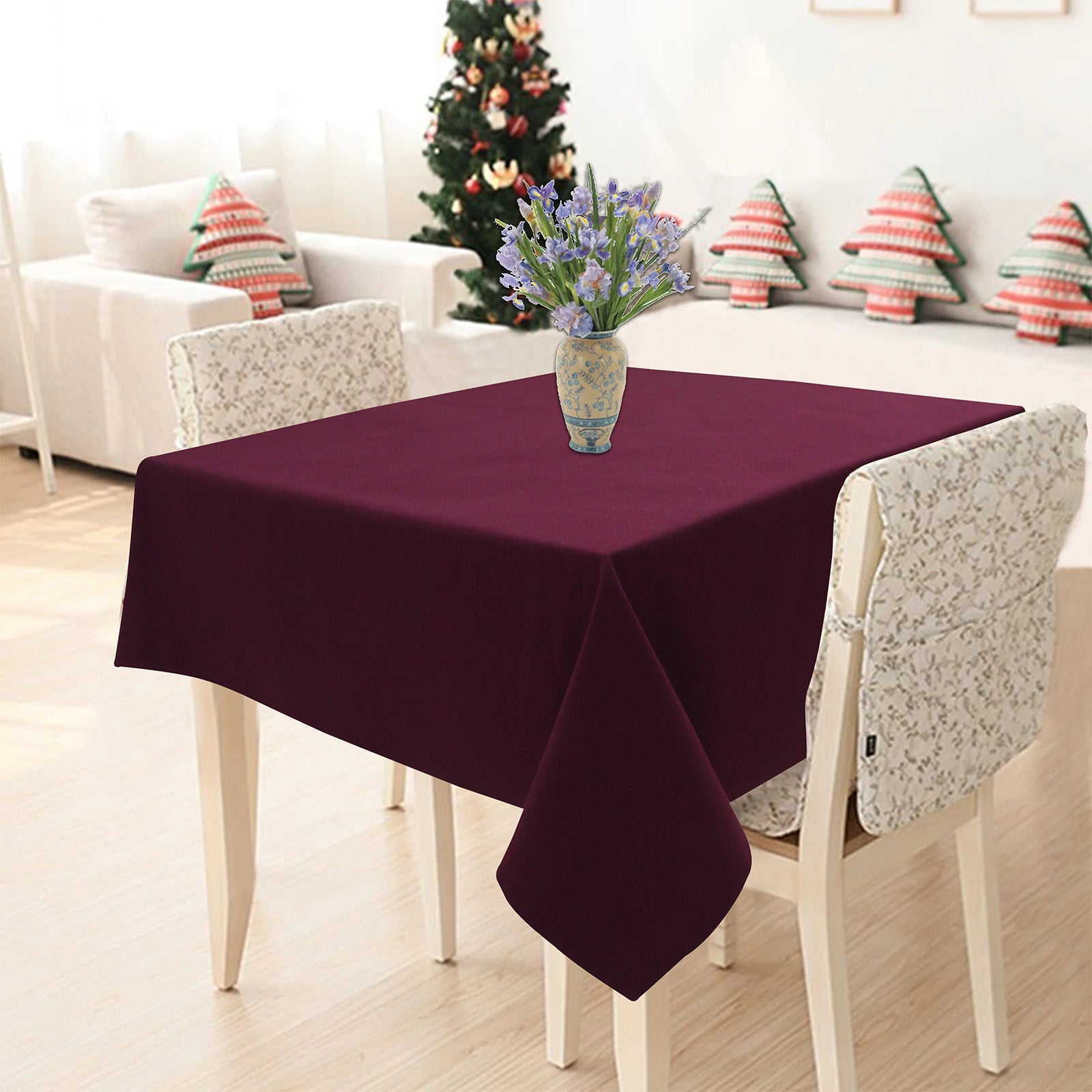 Cotton Solid Maroon 8 Seater Table Cloths