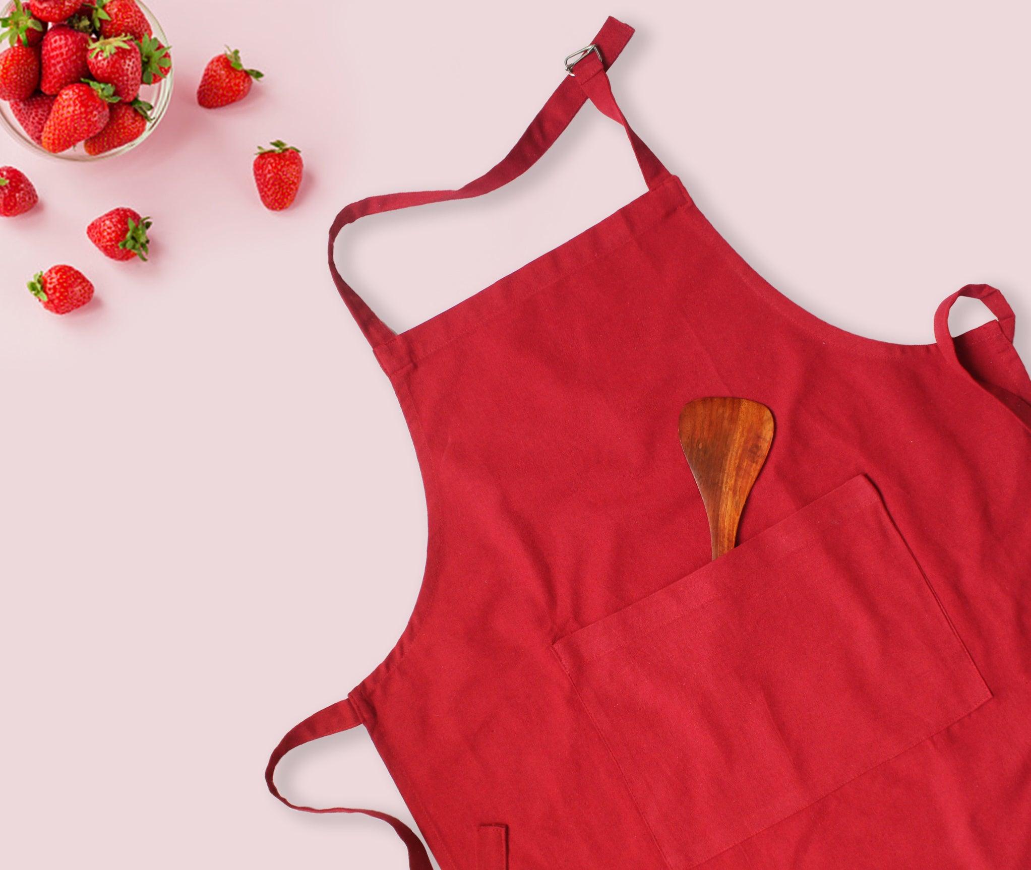 Cotton Solid Red Free Size Apron