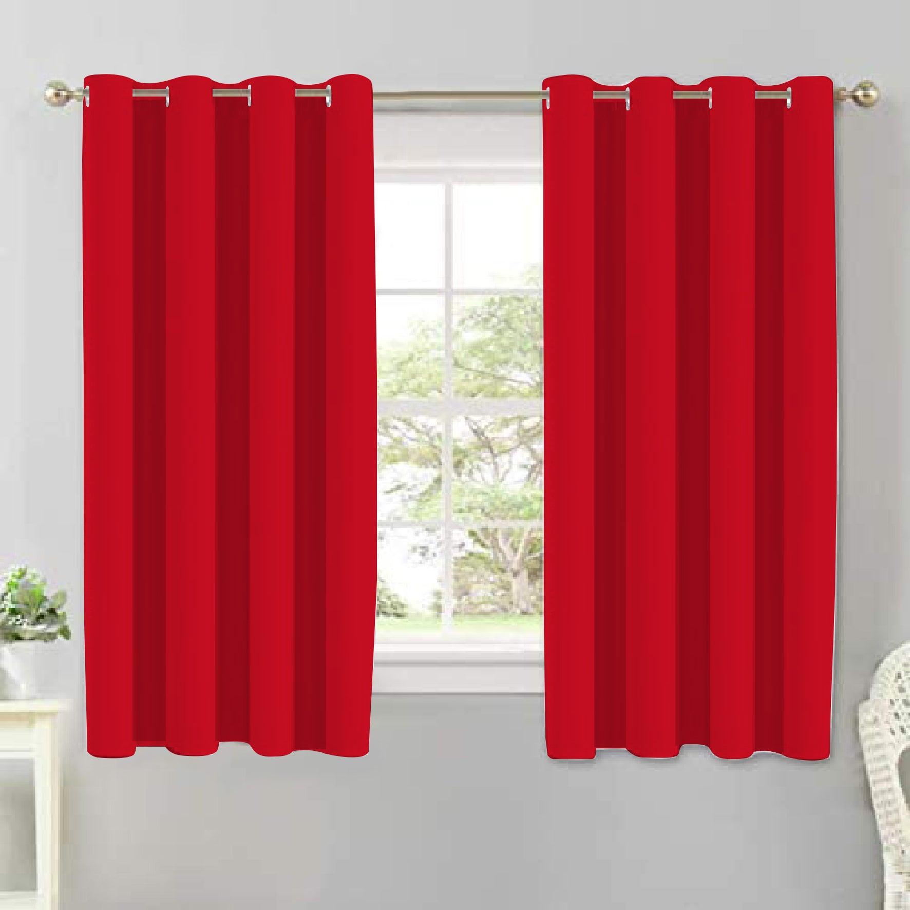 Cotton Solid Red 5ft Window Curtains Pack Of 2